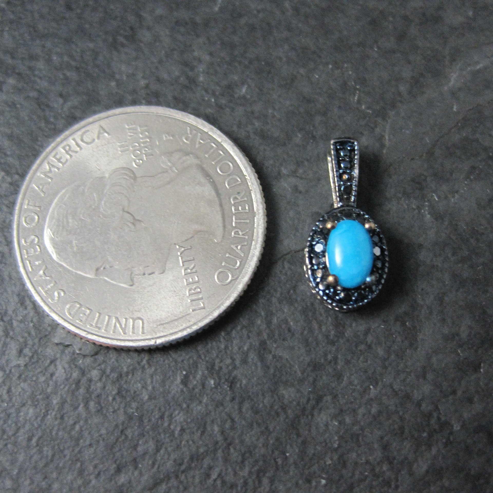 Small Sterling Turquoise Blue Diamond Pendant