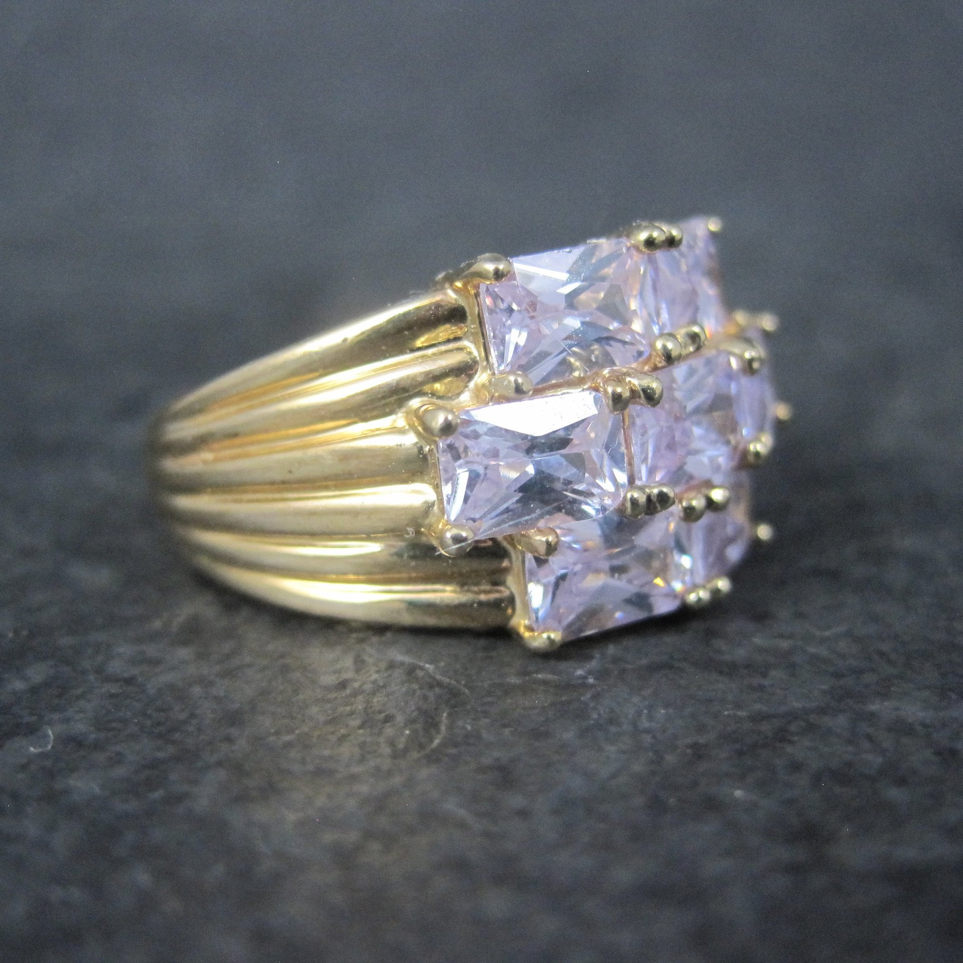 Vintage Vermeil Sterling Lavender Cz Ring Size 8