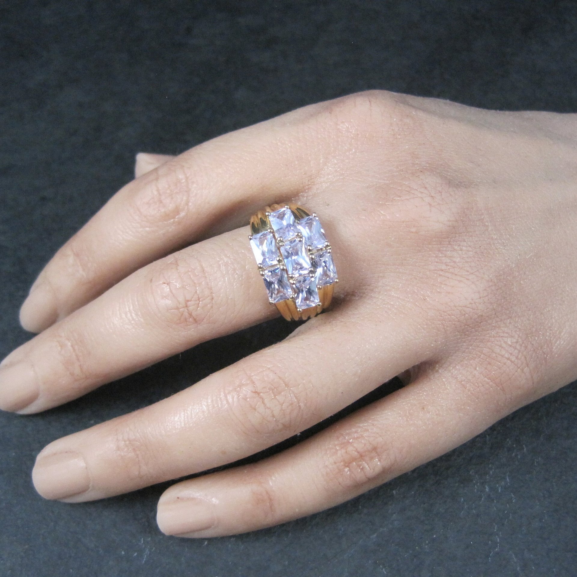 Vintage Vermeil Sterling Lavender Cz Ring Size 8