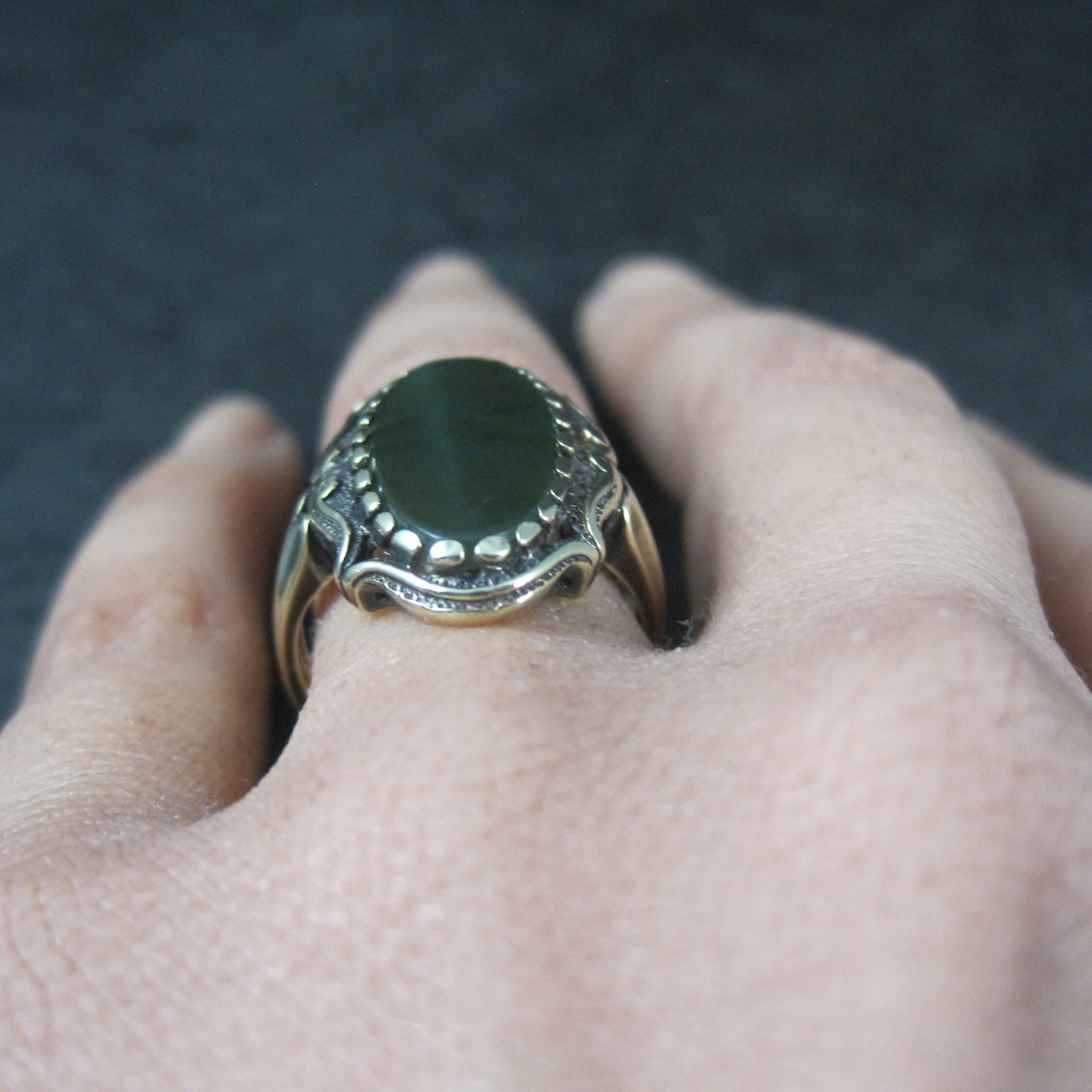 Vintage 10K Nephrite Jade Ring Size 6.5