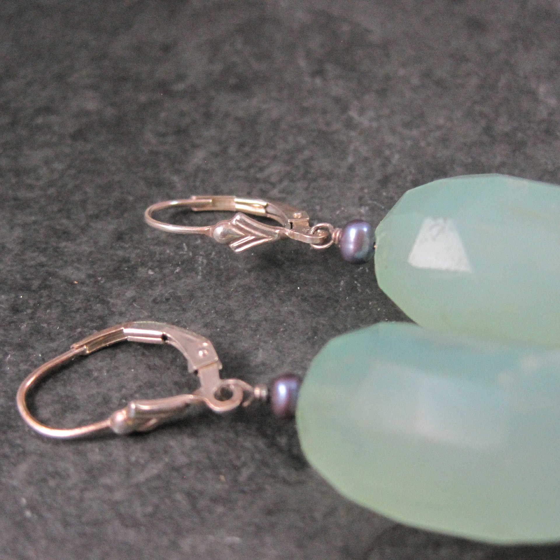 Vintage Sterling Leverback Chalcedony Pearl Earrings