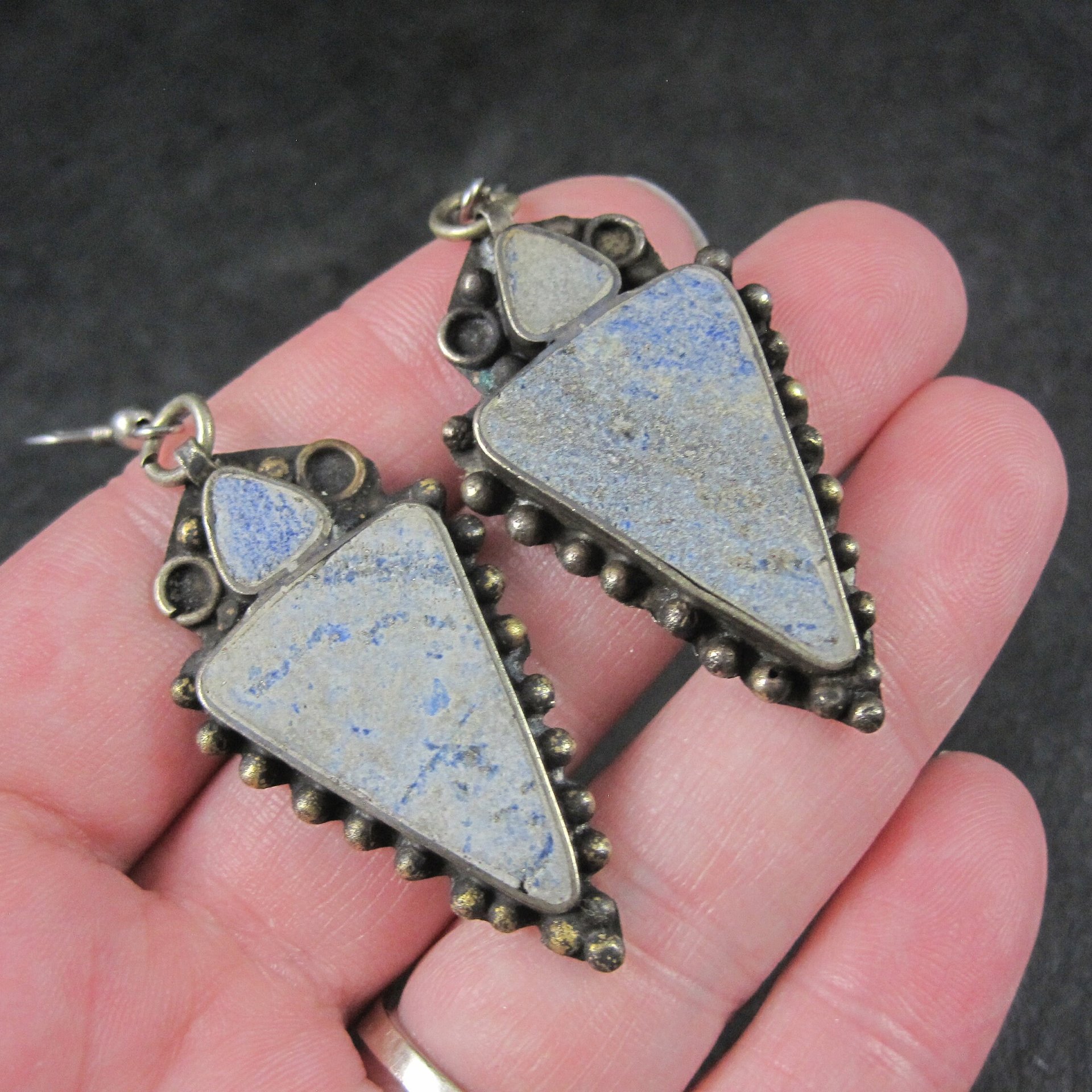 Large Vintage Denim Lapis Earrings