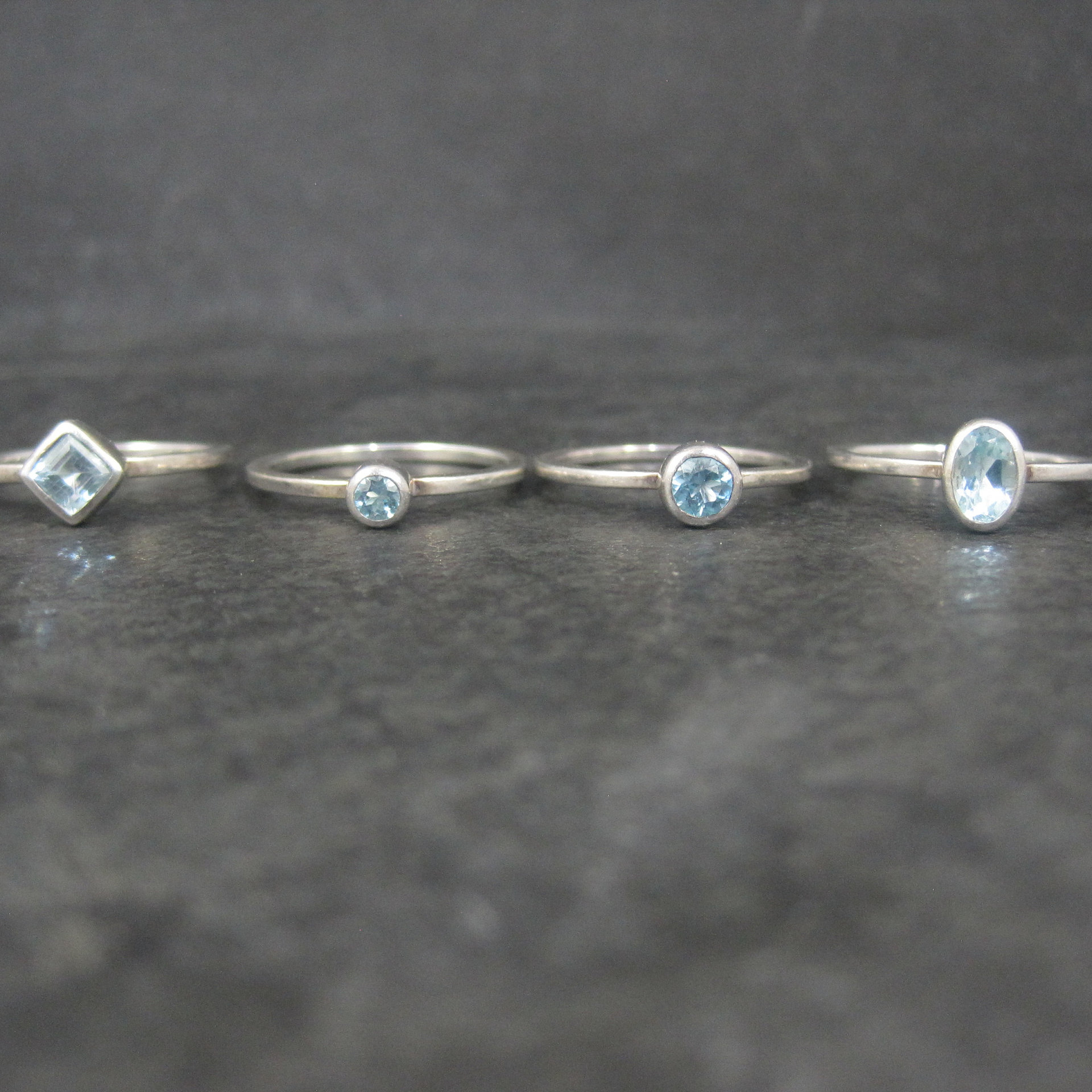 Set of 4 Vintage Sterling Blue Topaz Stacking Rings Size 6