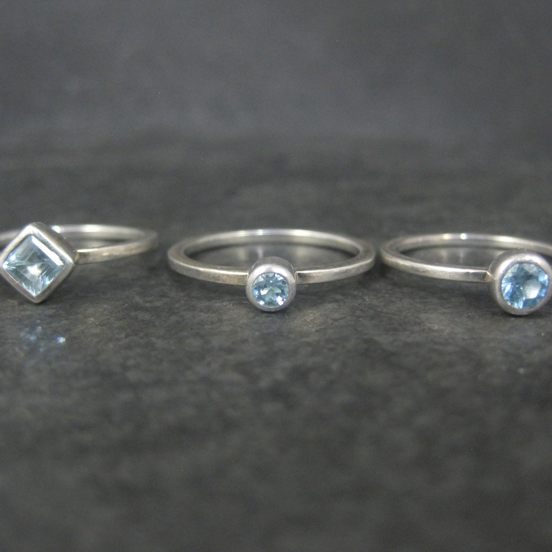 Set of 4 Vintage Sterling Blue Topaz Stacking Rings Size 6