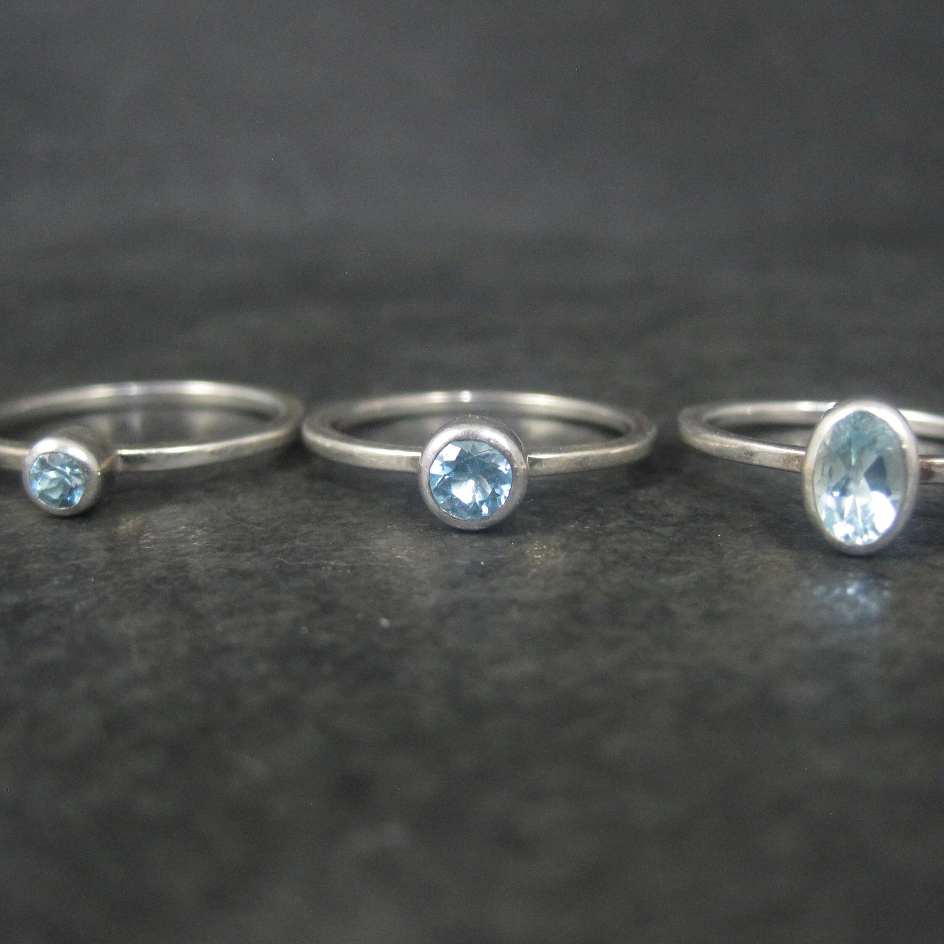 Set of 4 Vintage Sterling Blue Topaz Stacking Rings Size 6