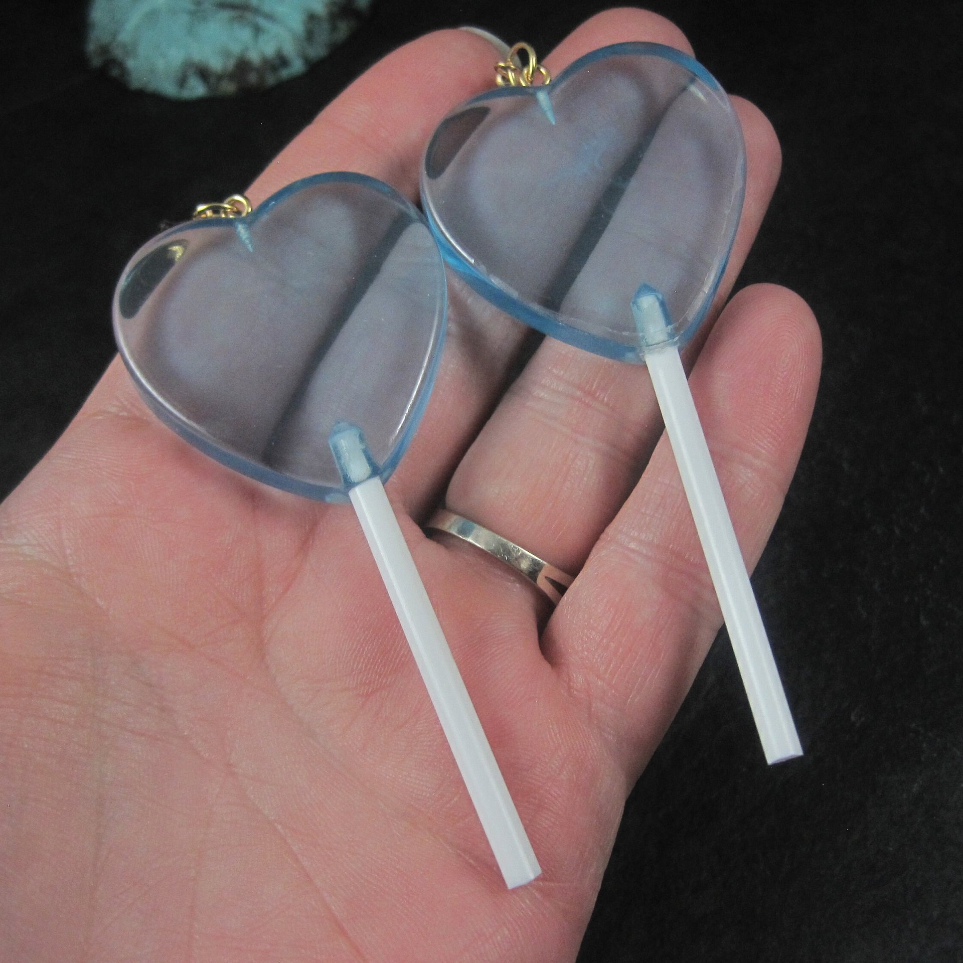 Large Blue Heart Lollipop Earrings