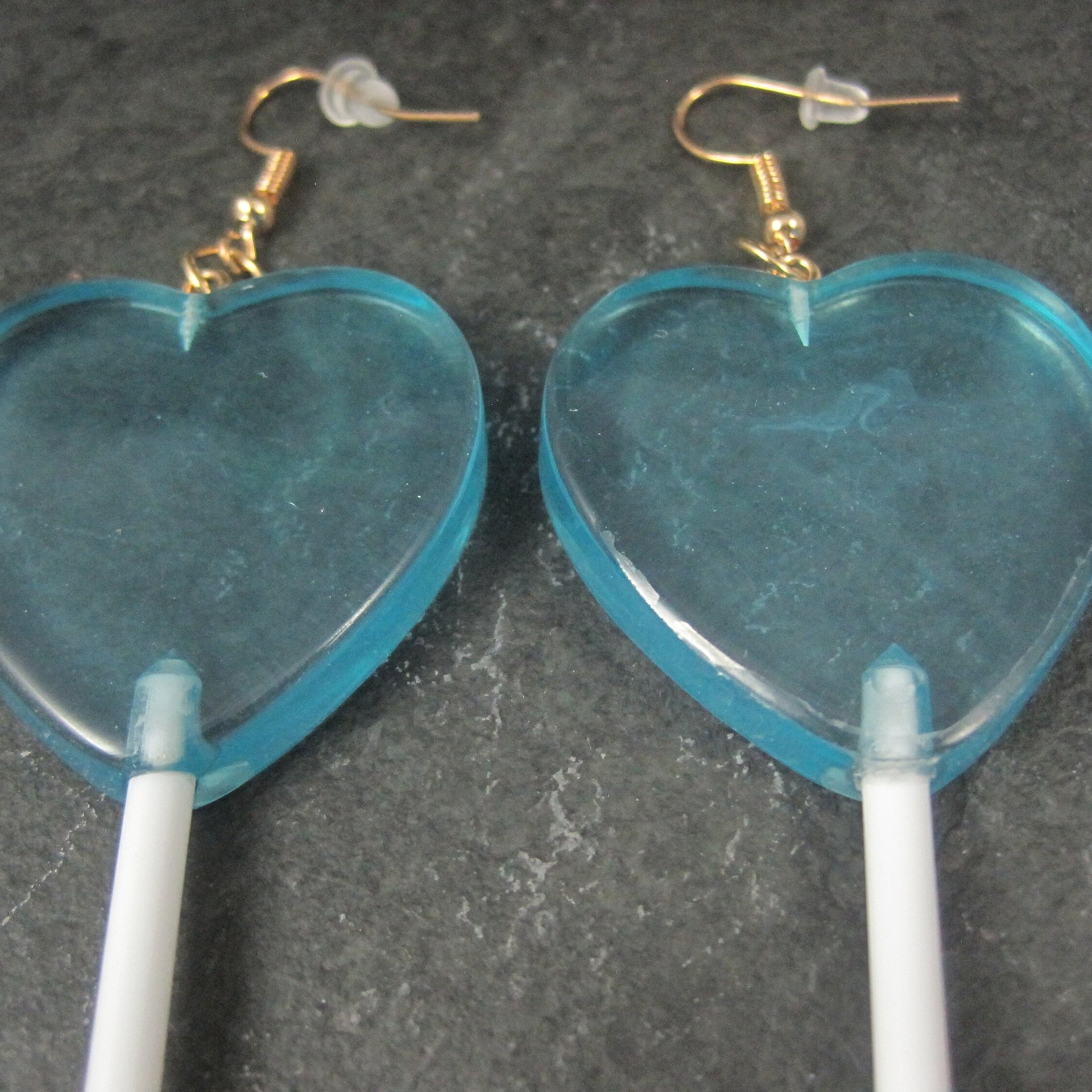 Large Blue Heart Lollipop Earrings