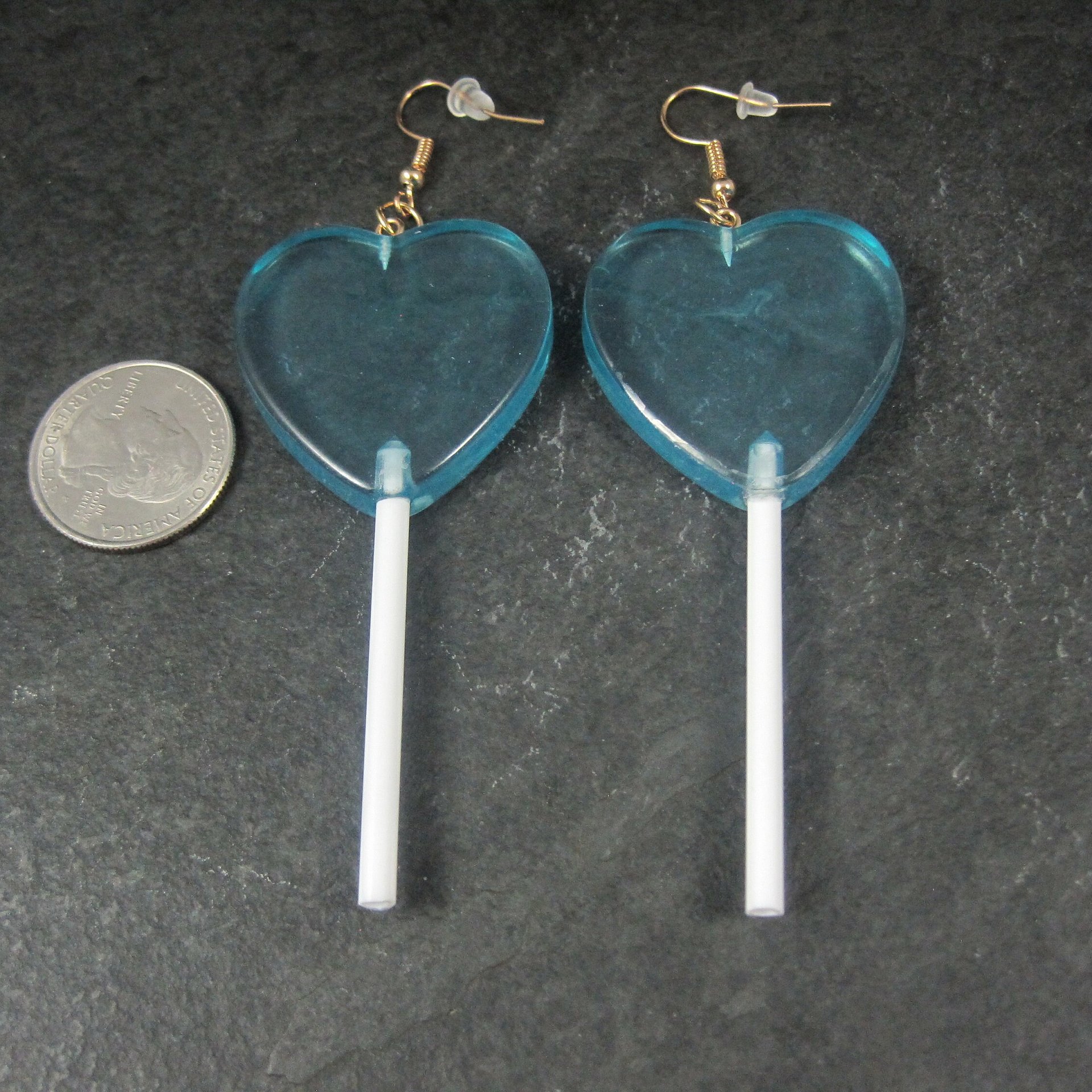 Large Blue Heart Lollipop Earrings