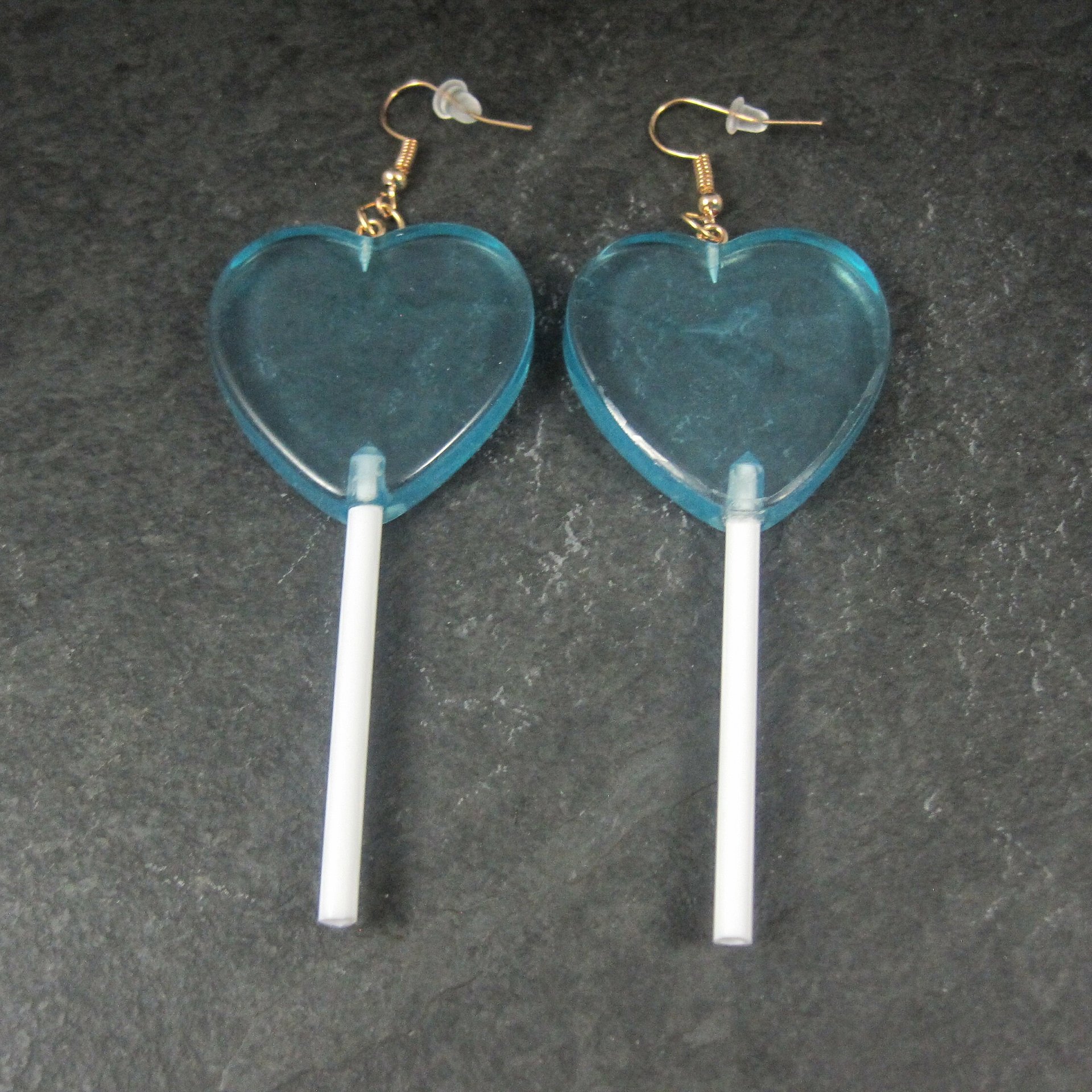 Large Blue Heart Lollipop Earrings