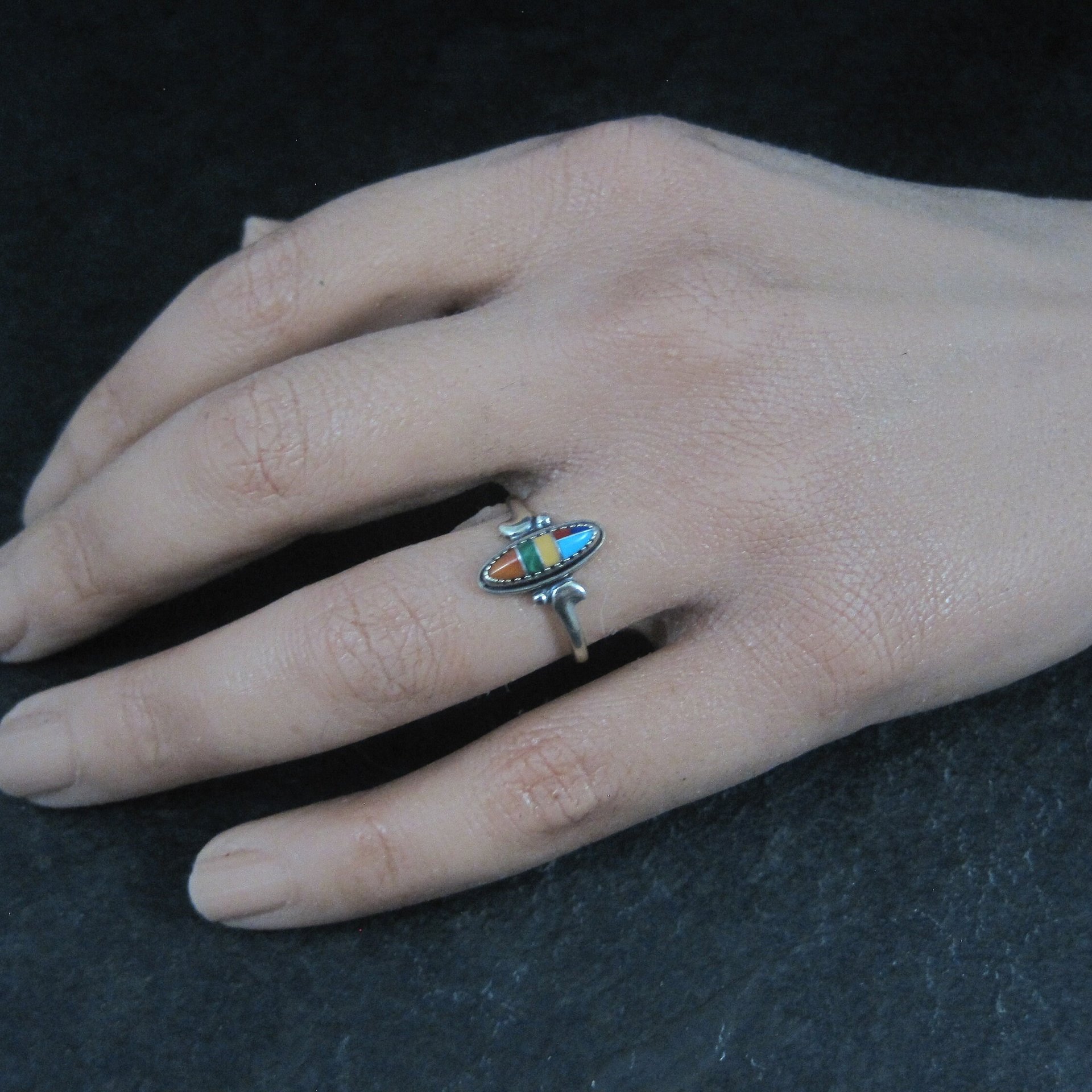 Dainty Southwestern Sterling Inlay Ring Size 6