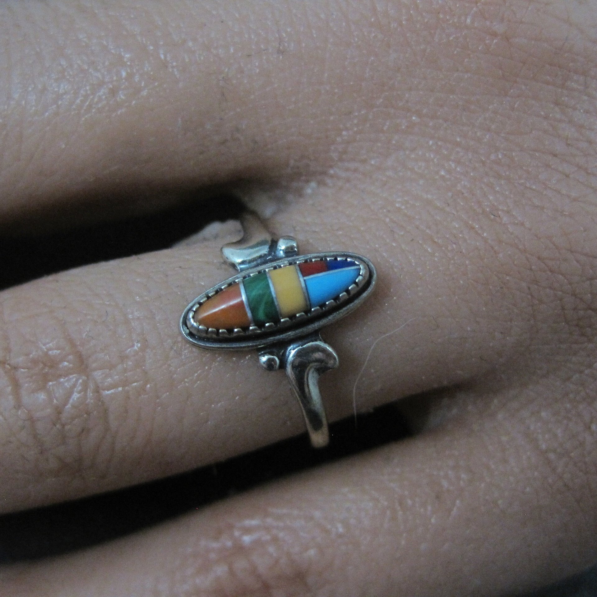 Dainty Southwestern Sterling Inlay Ring Size 6