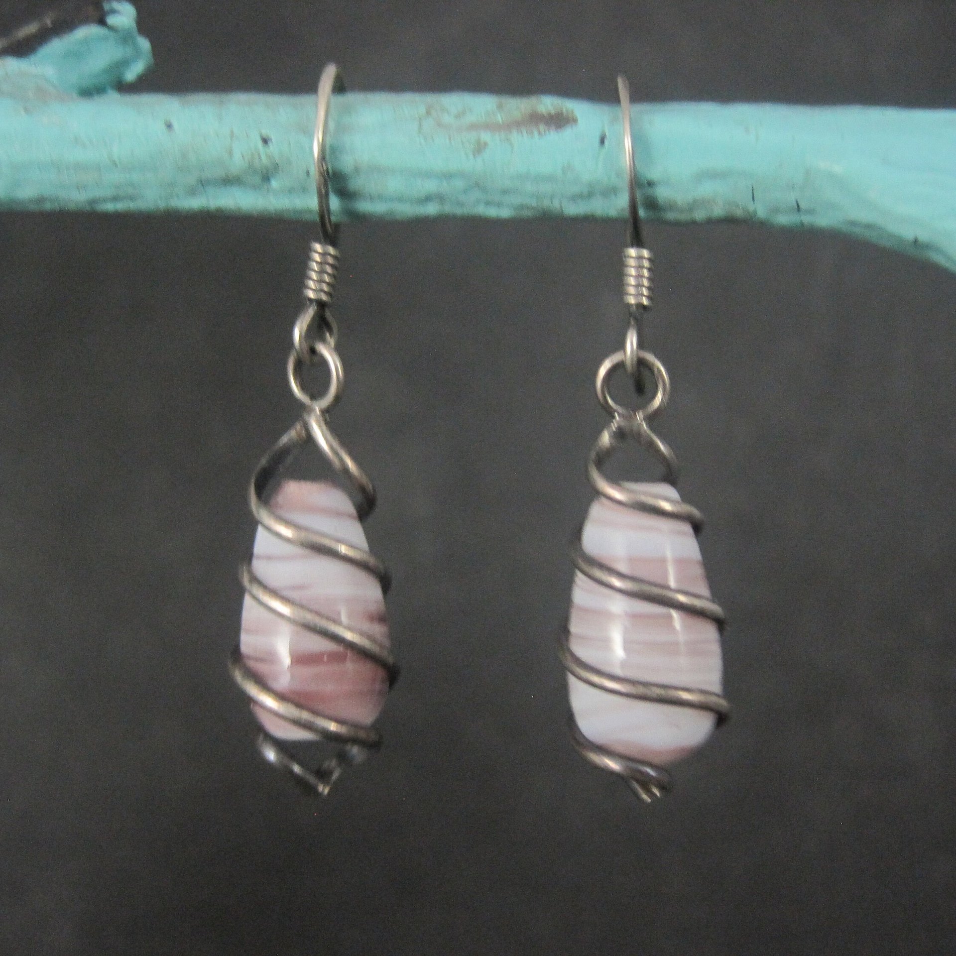 Sterling Purple Art Glass Wire Wrapped Earrings