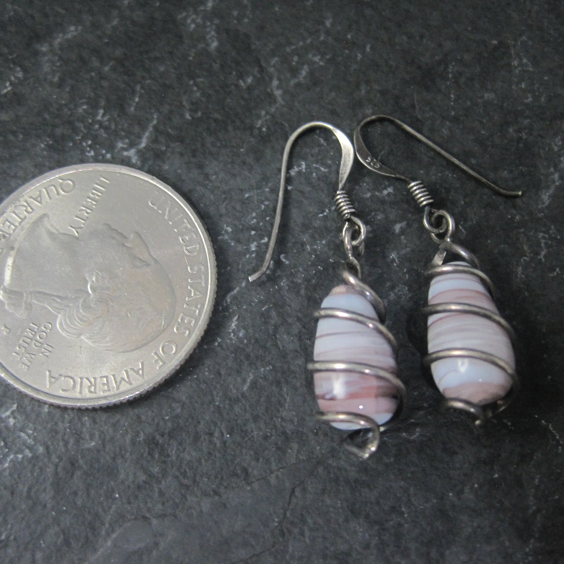 Sterling Purple Art Glass Wire Wrapped Earrings