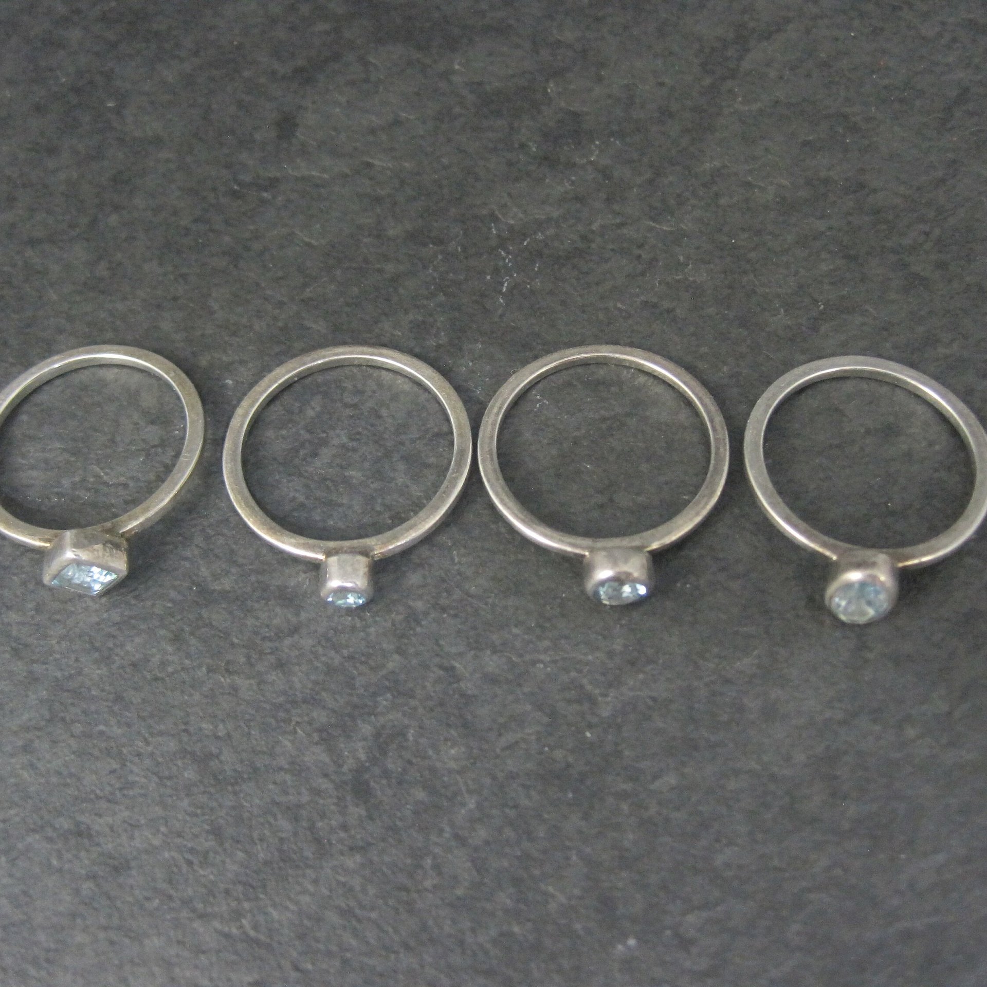 Set of 4 Vintage Sterling Blue Topaz Stacking Rings Size 6