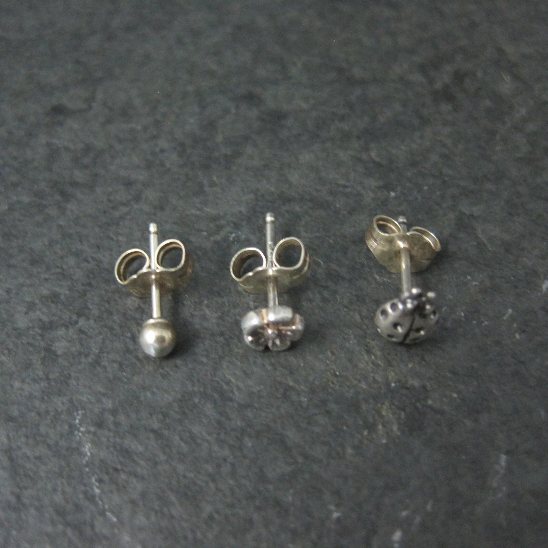 3 Hole Stud Earrings Ladybug Flower Ball Studs Sterling Avon