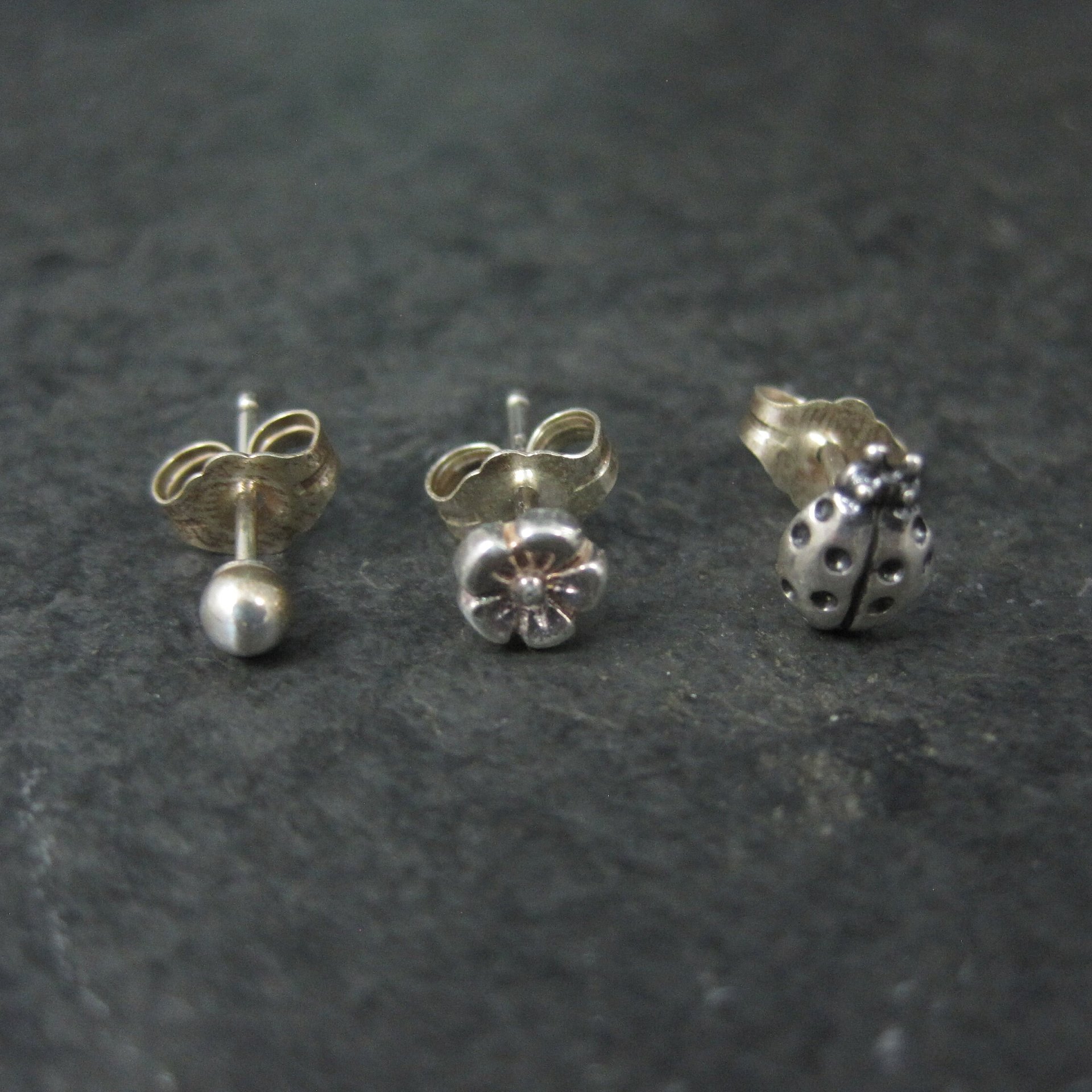 3 Hole Stud Earrings Ladybug Flower Ball Studs Sterling Avon