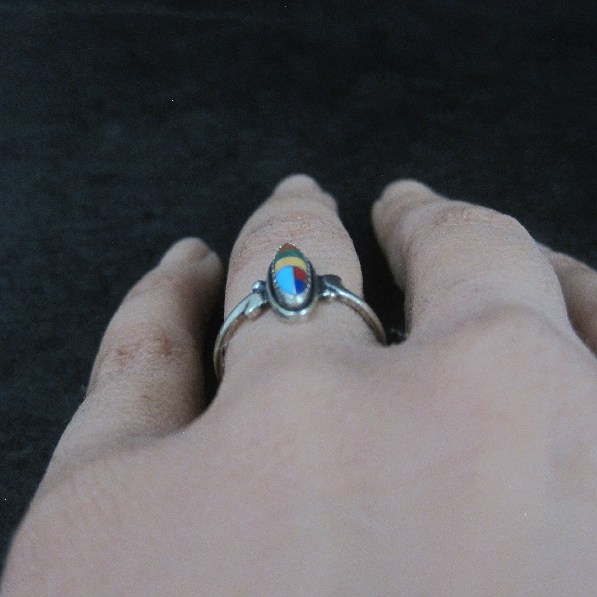 Dainty Southwestern Sterling Inlay Ring Size 6