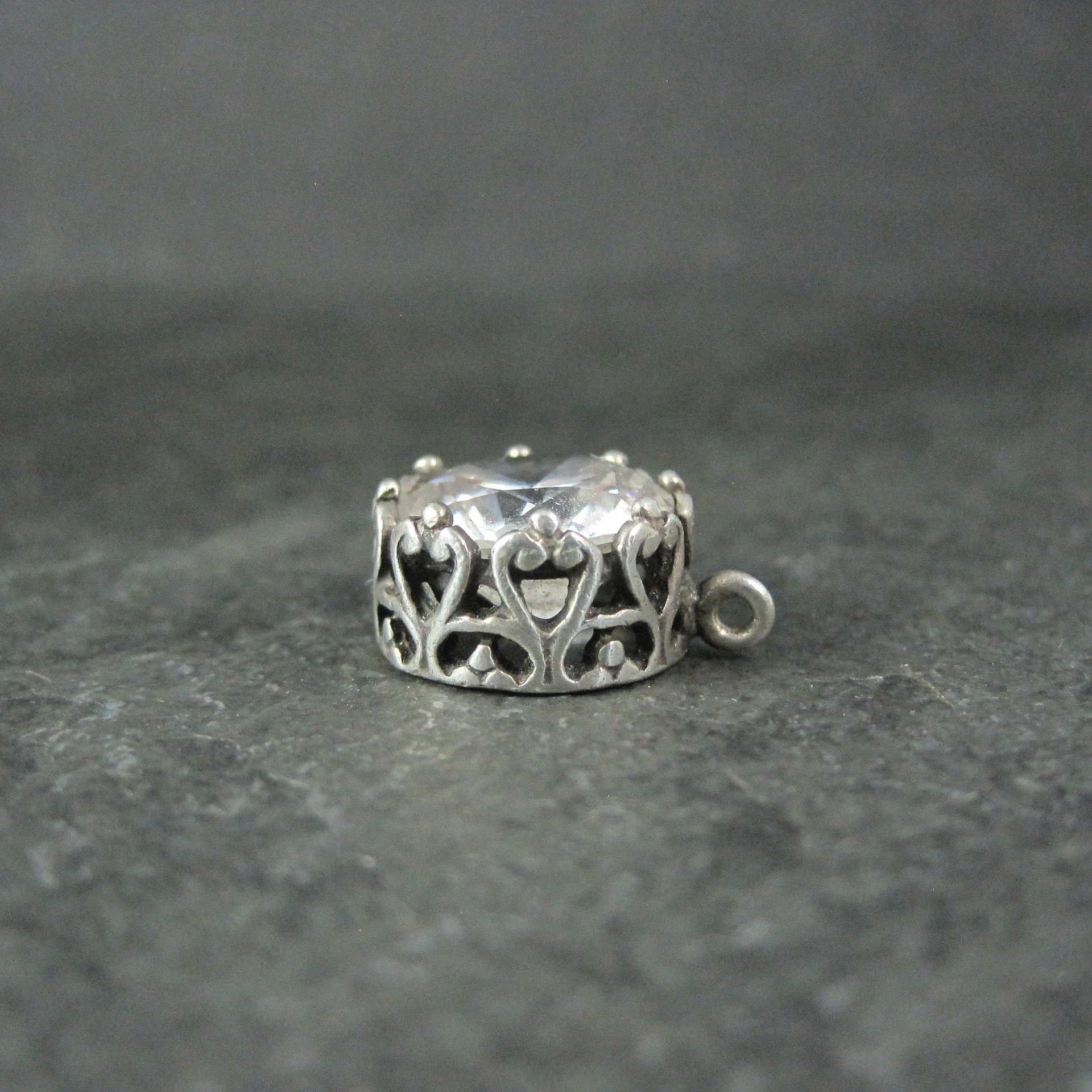 Ornate Vintage Sterling Cz Heart Charm