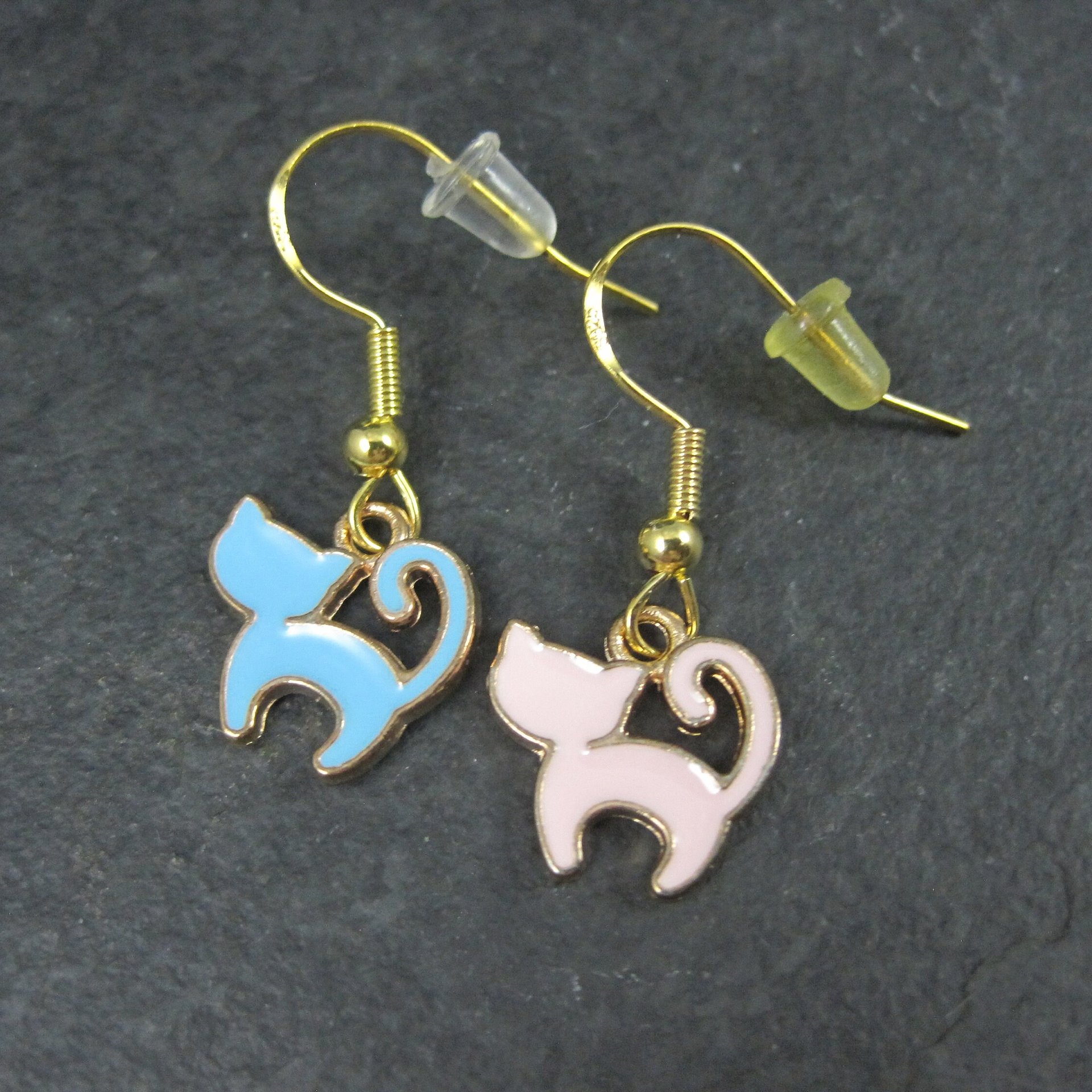 Blue & Pink Cat Earrings Vermeil sterling