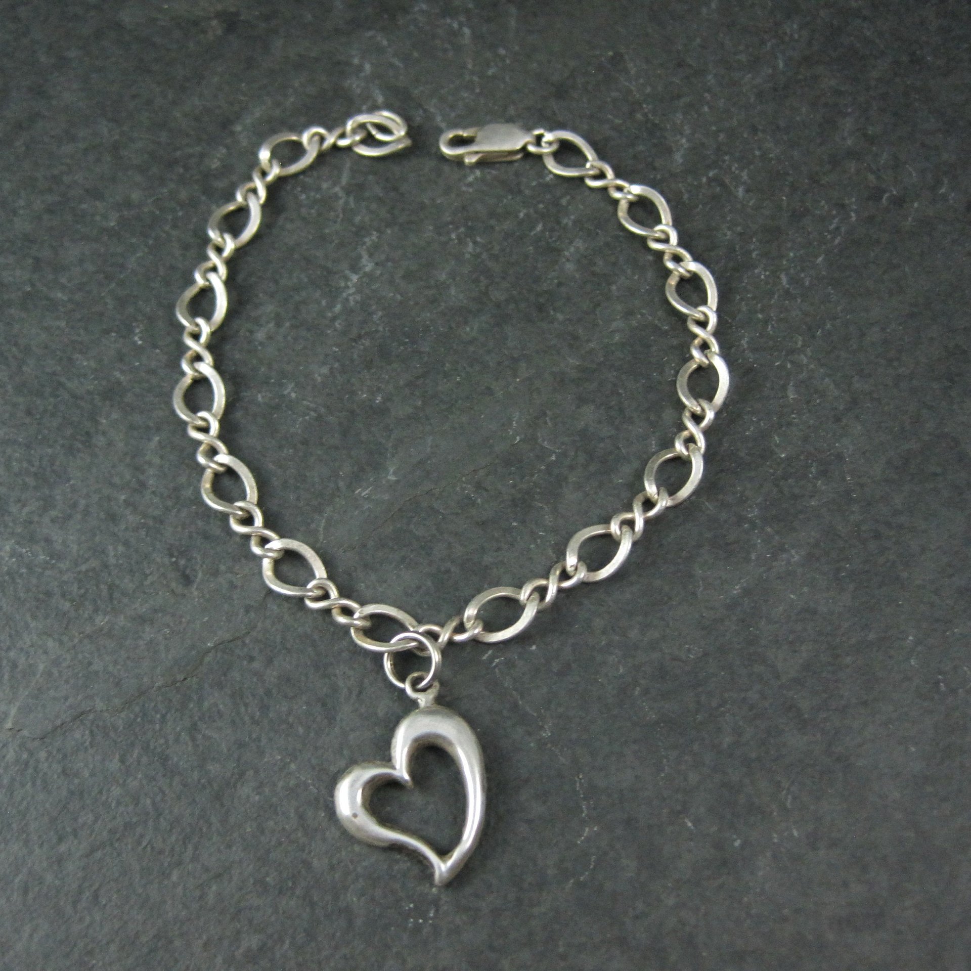 Vintage Sterling Heart Charm Bracelet 7.5 Inches