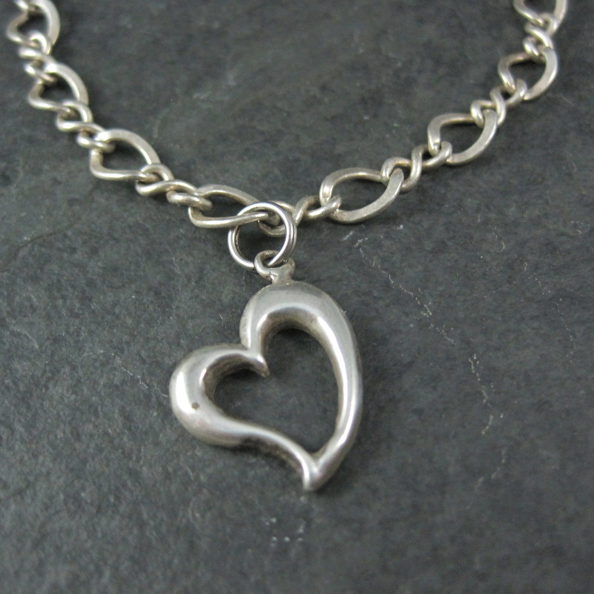 Vintage Sterling Heart Charm Bracelet 7.5 Inches