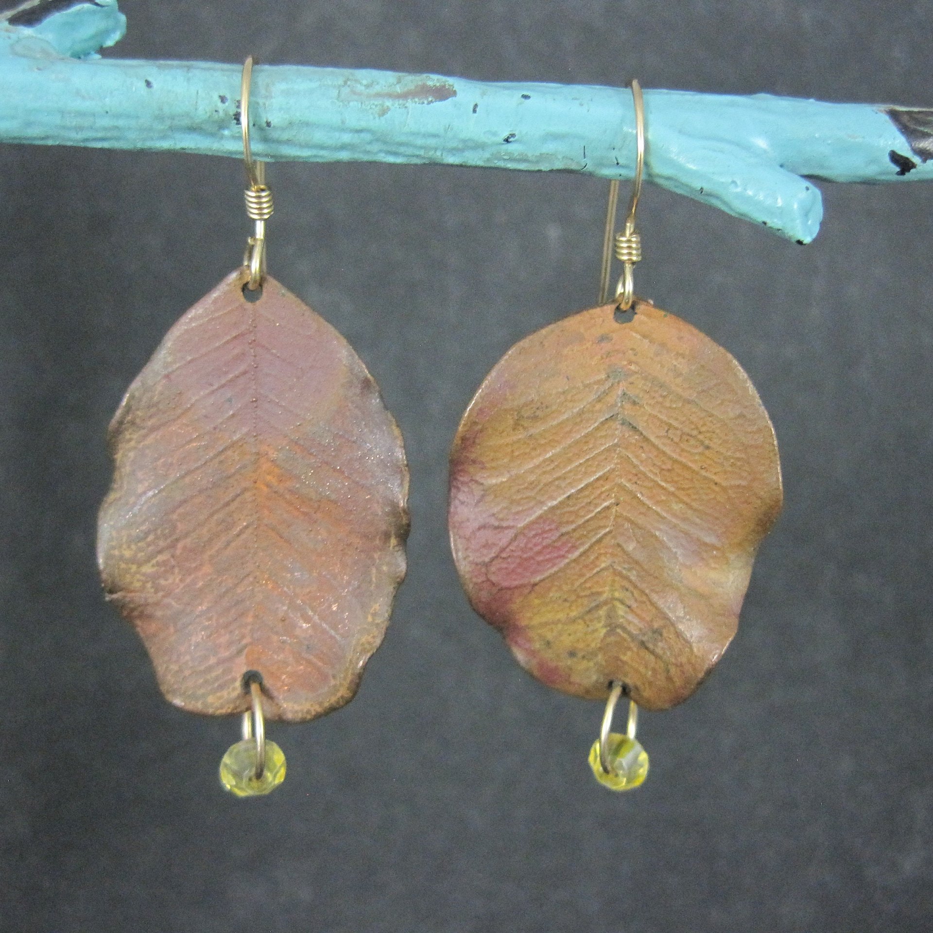 Vintage Copper Leaf Earrings Gold Filled