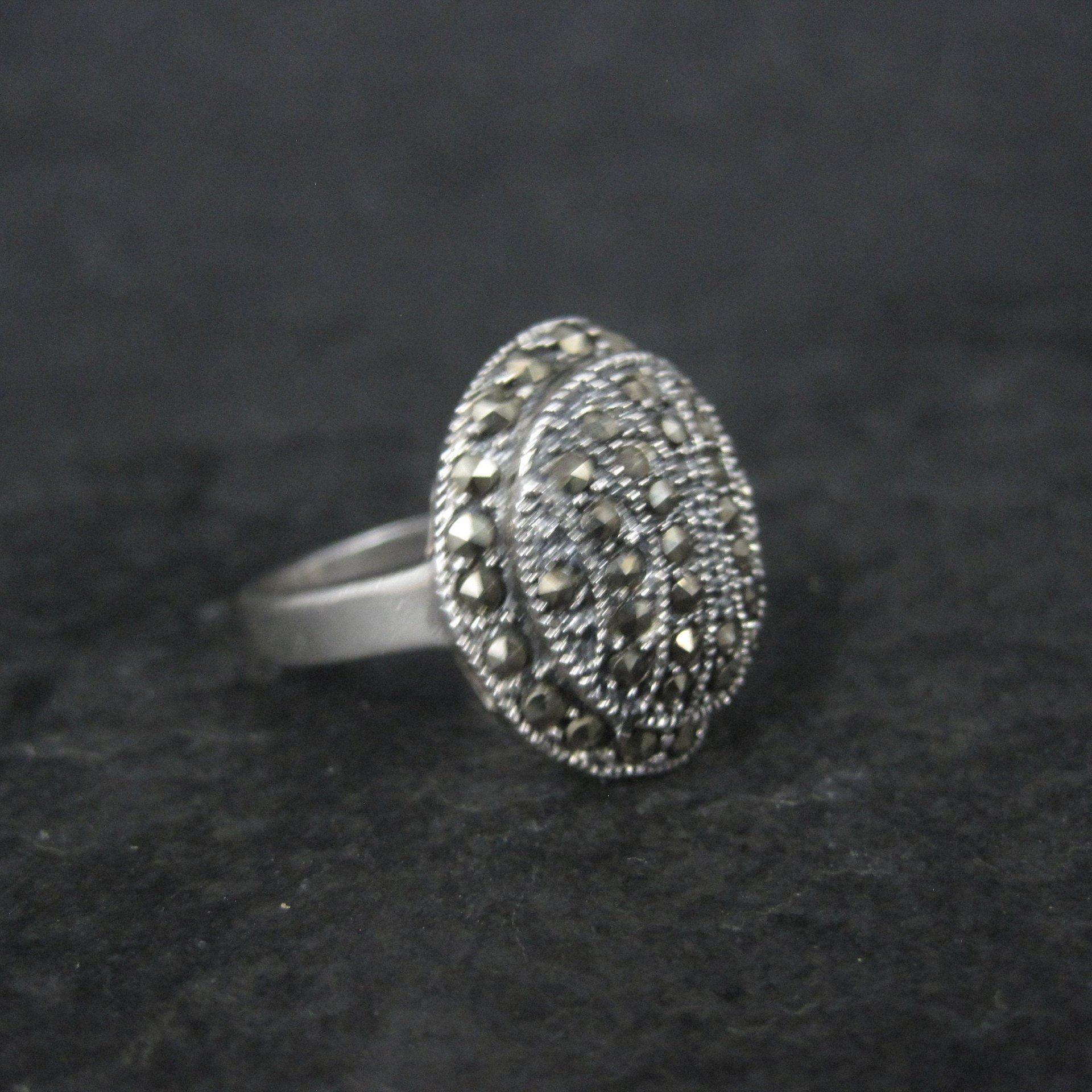 Vintage Sterling Marcasite Dome Ring Size 8