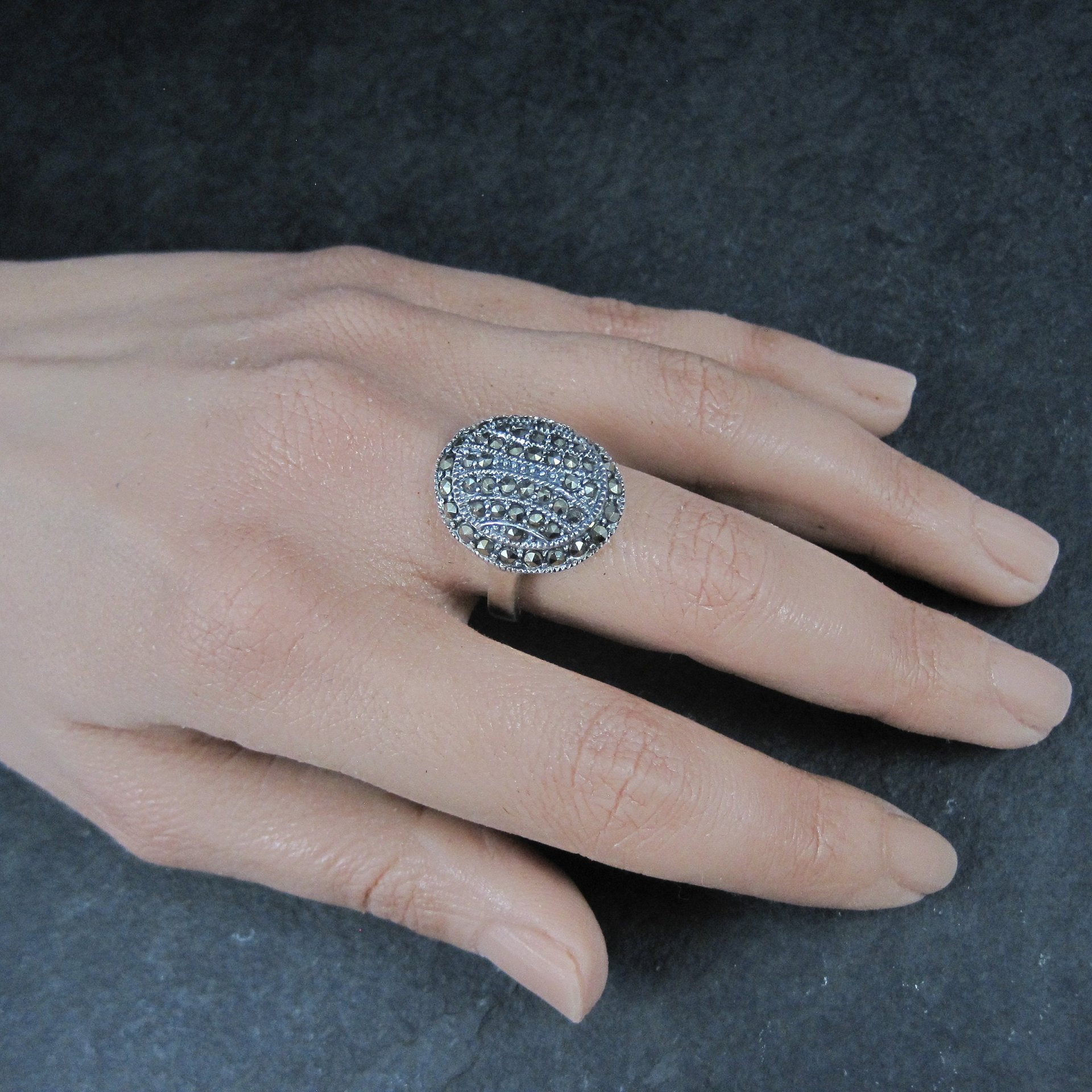 Vintage Sterling Marcasite Dome Ring Size 8