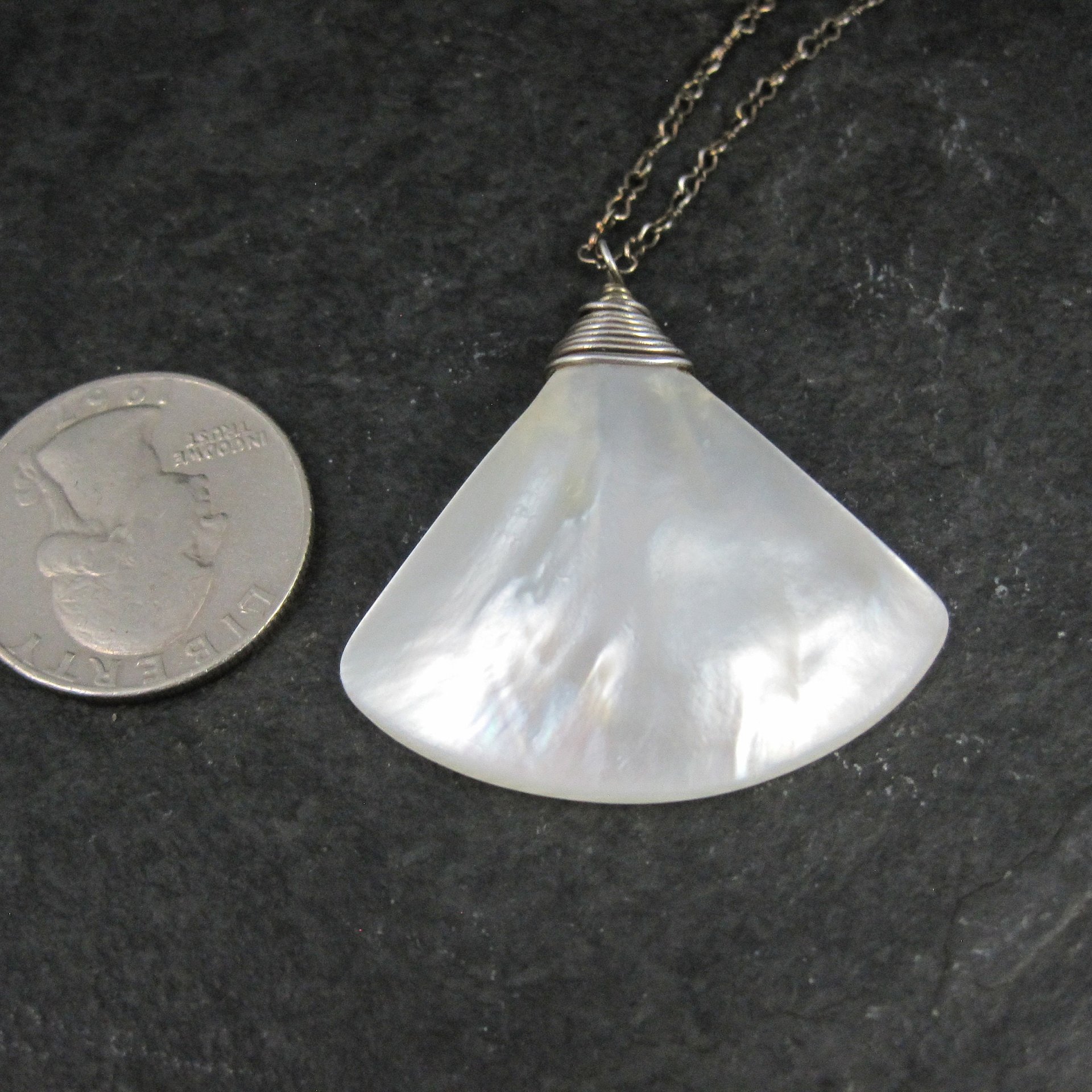 Vintage Sterling Mother of Pearl Shell Pendant Necklace