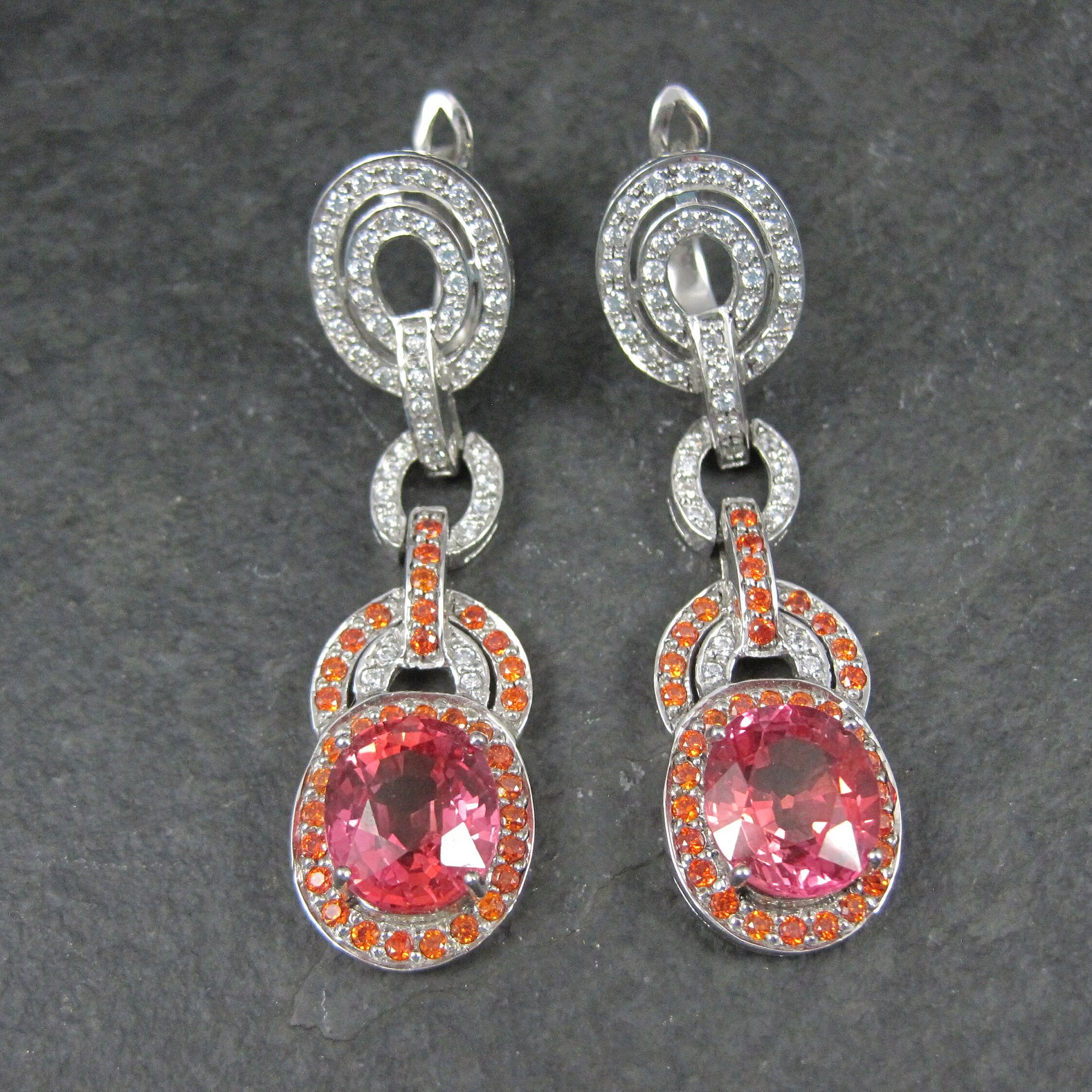 Huge Estate Sterling Pink Sapphire Latch Back Earrings