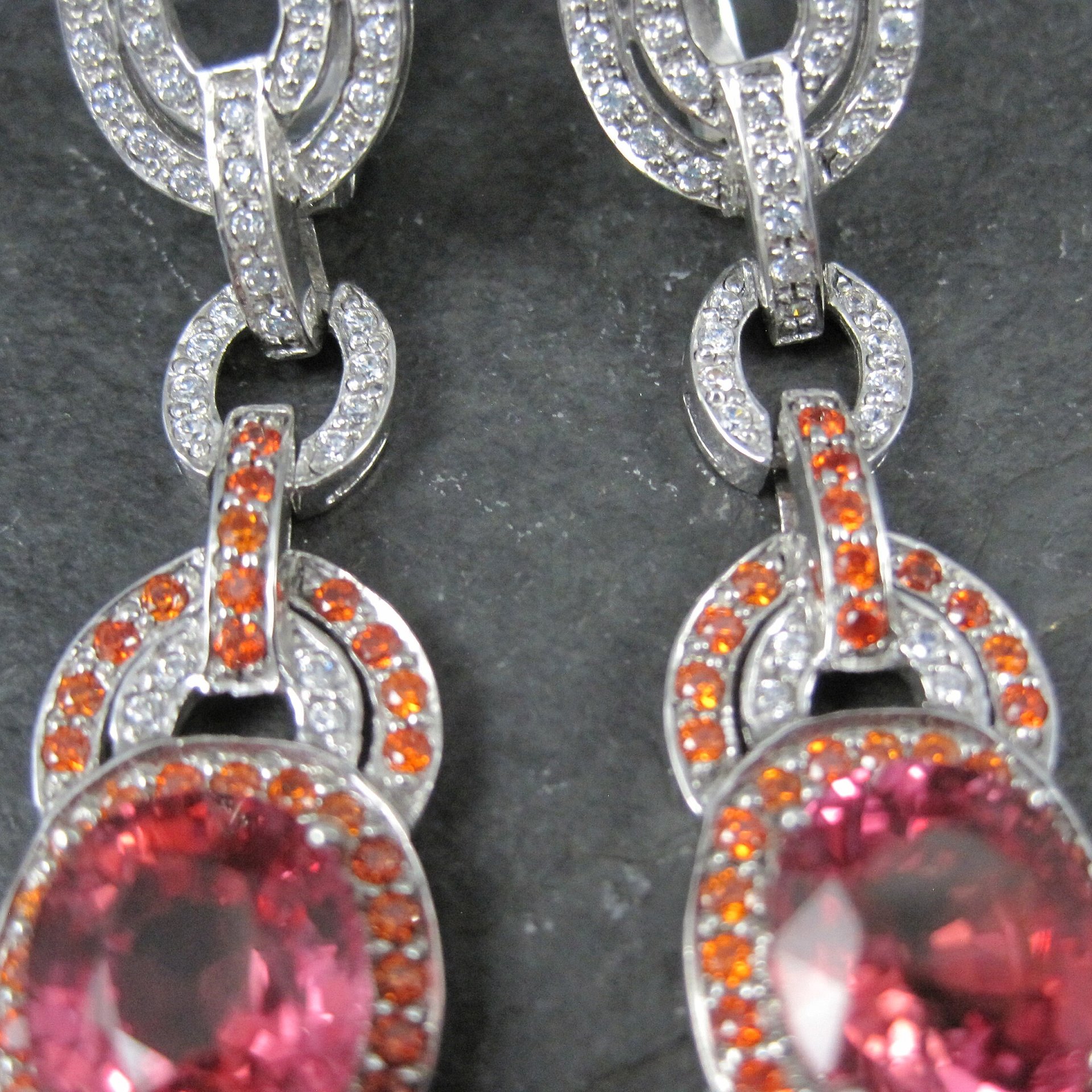 Huge Estate Sterling Pink Sapphire Latch Back Earrings