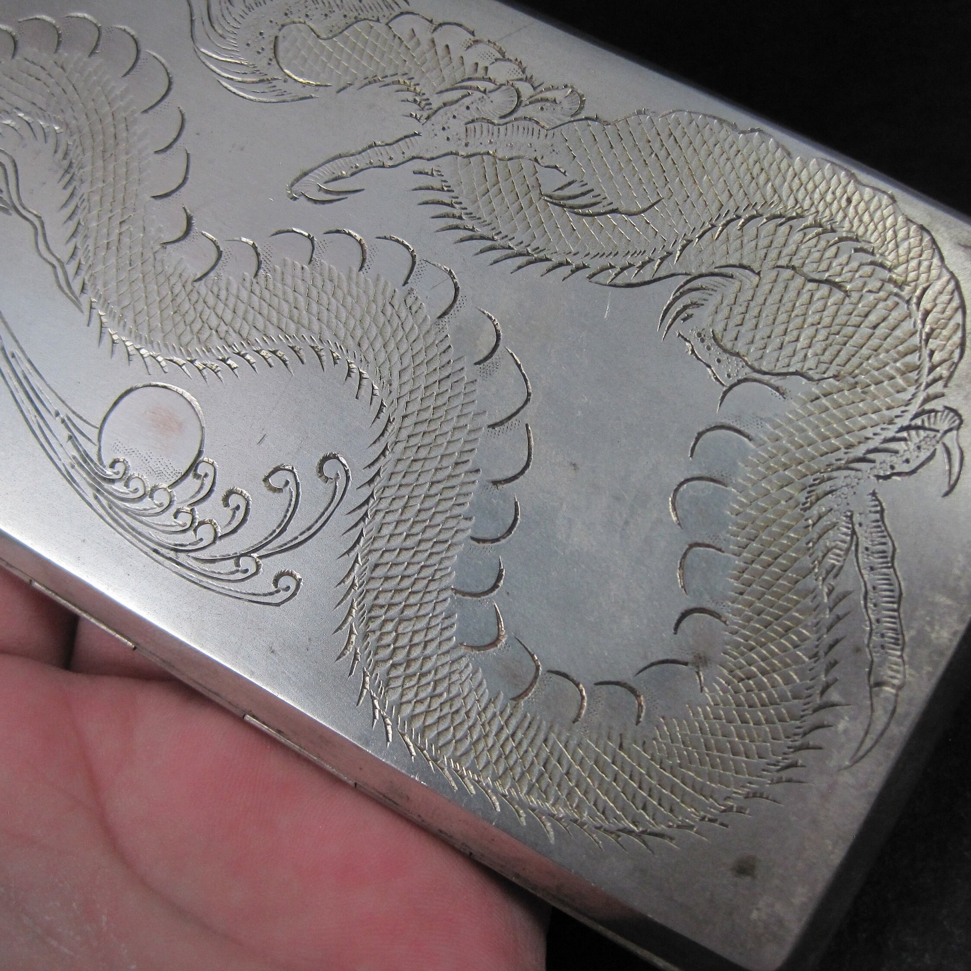 Vintage Silver Dragon Cigarette Case Chinese Export