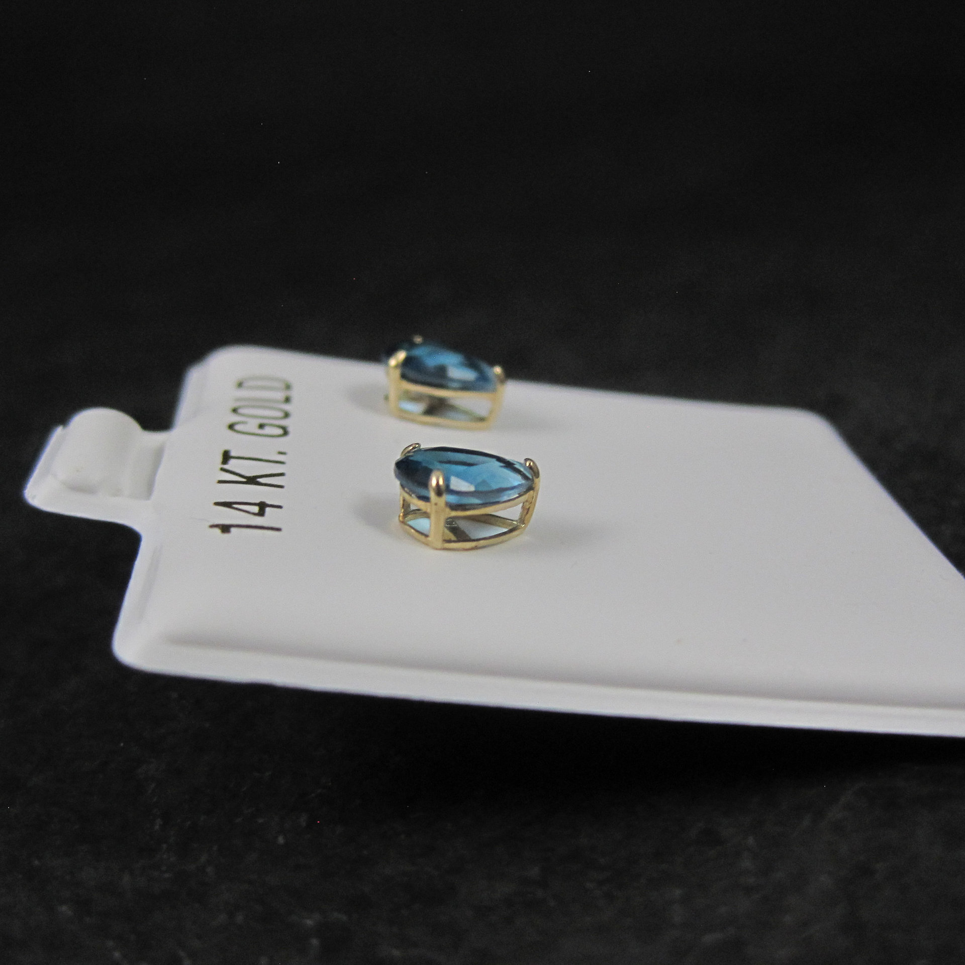 14K Pear Cut Blue Zircon Stud Earrings