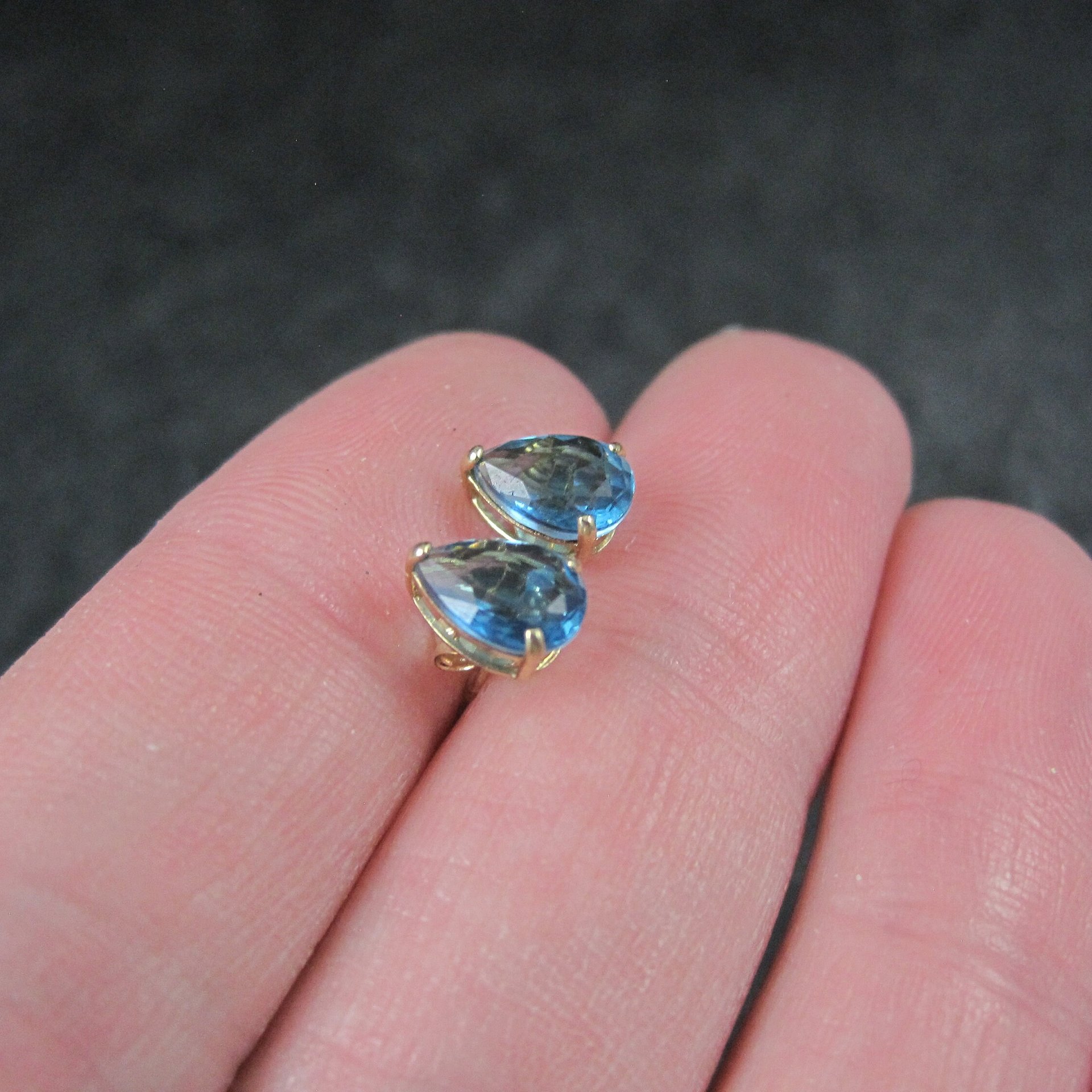 14K Pear Cut Blue Zircon Stud Earrings