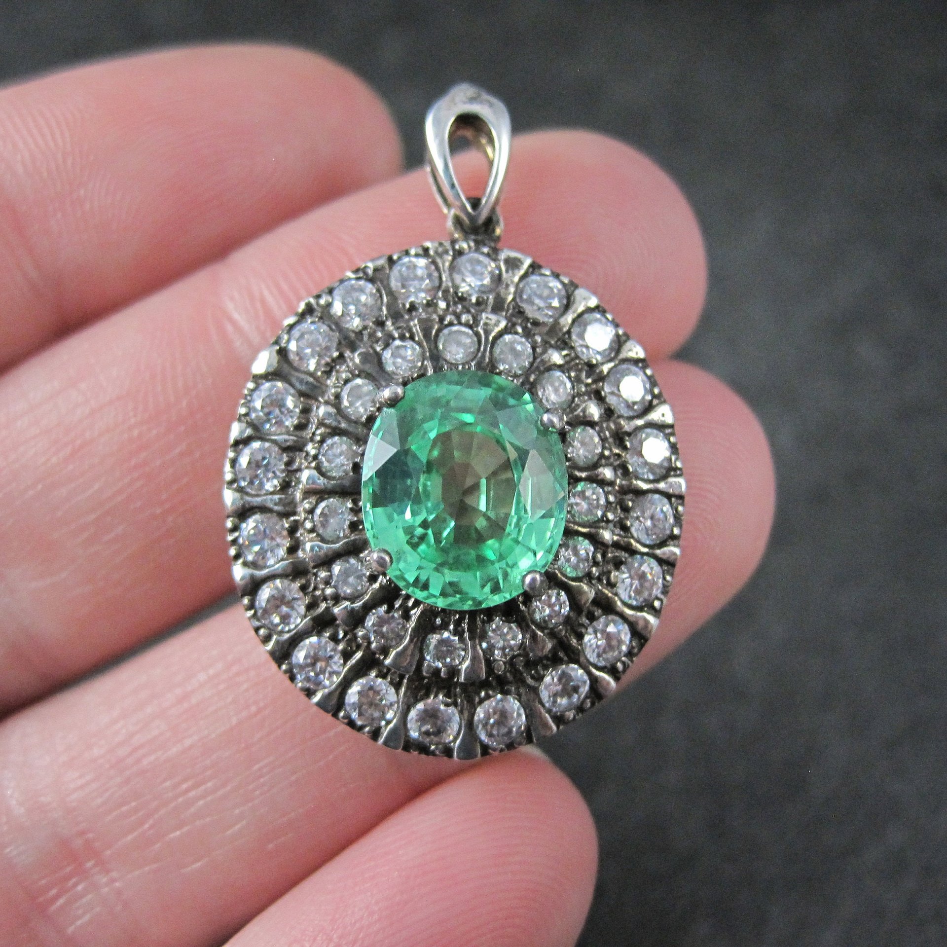 RESERVED - Estate Sterling Green Sapphire Pendant