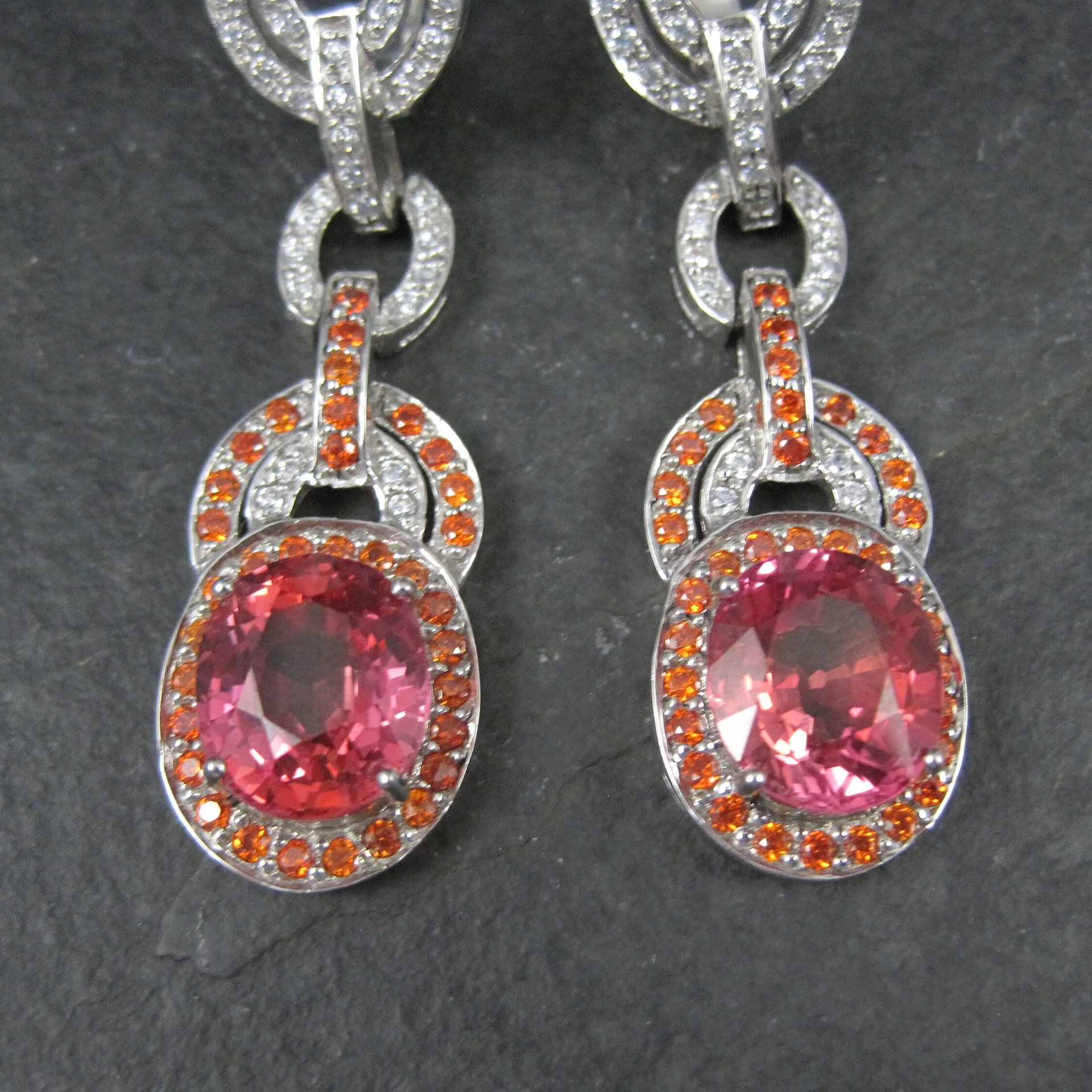 Huge Estate Sterling Pink Sapphire Latch Back Earrings