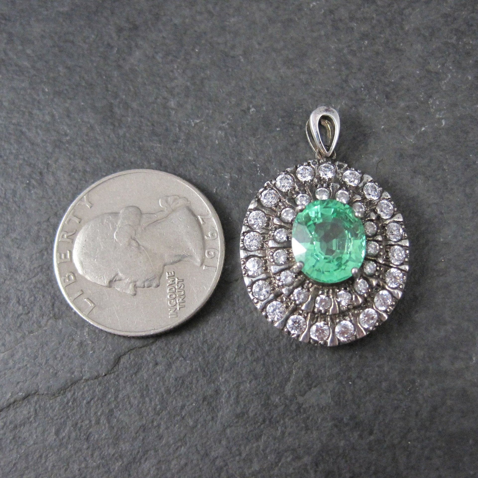 Estate Sterling Green Sapphire Pendant