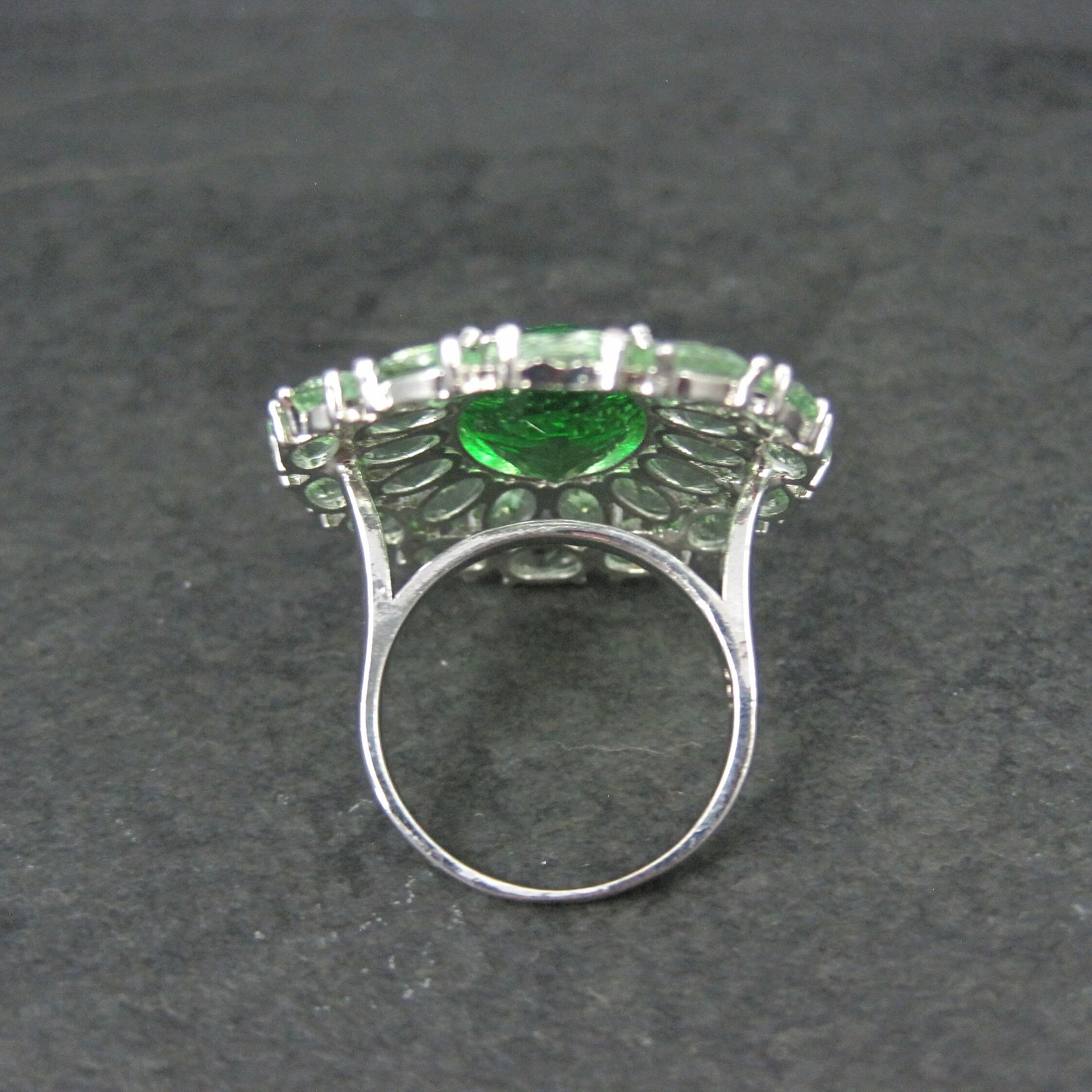 Large Estate Sterling Green Stone Cocktail Ring Size 8.5