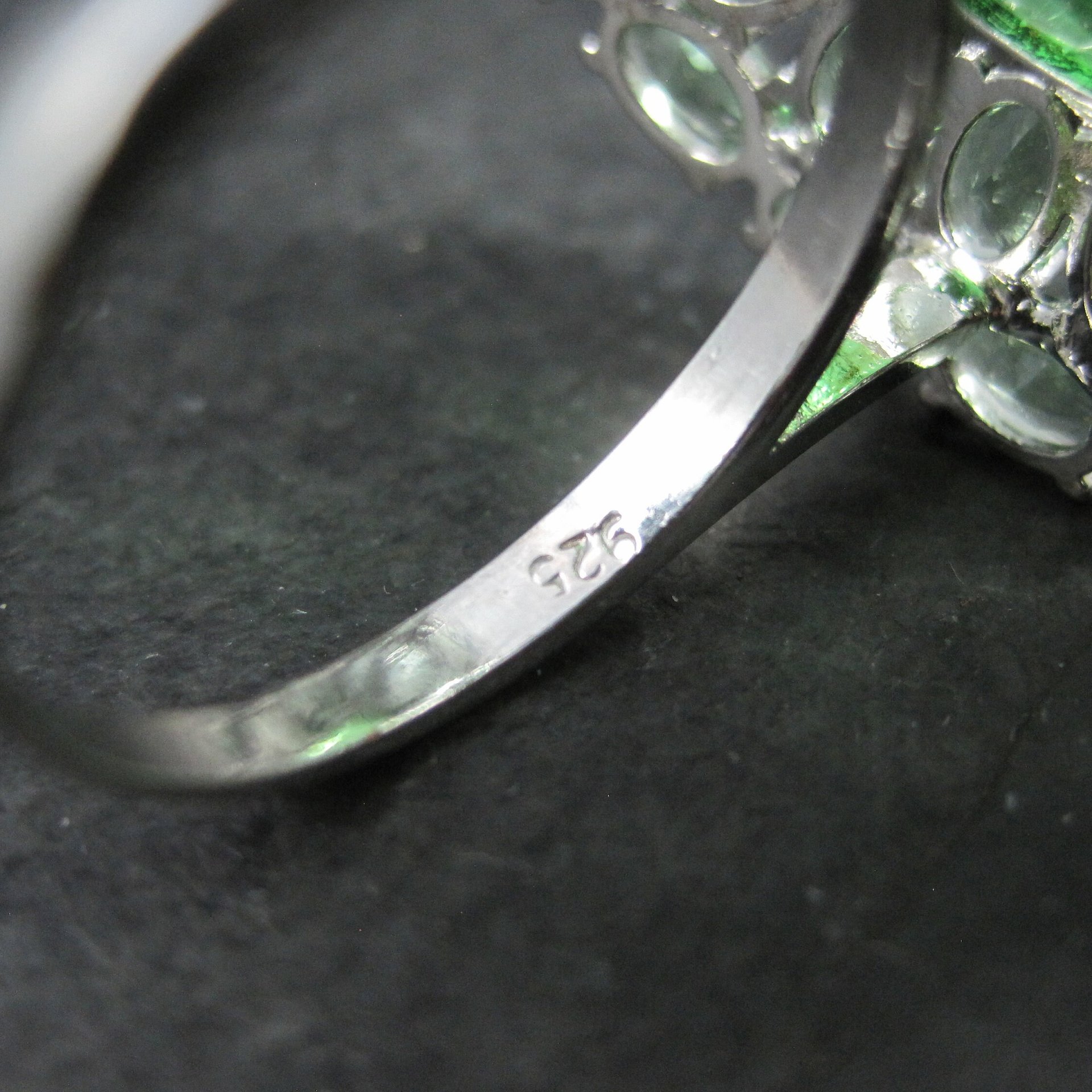 Large Estate Sterling Green Stone Cocktail Ring Size 8.5