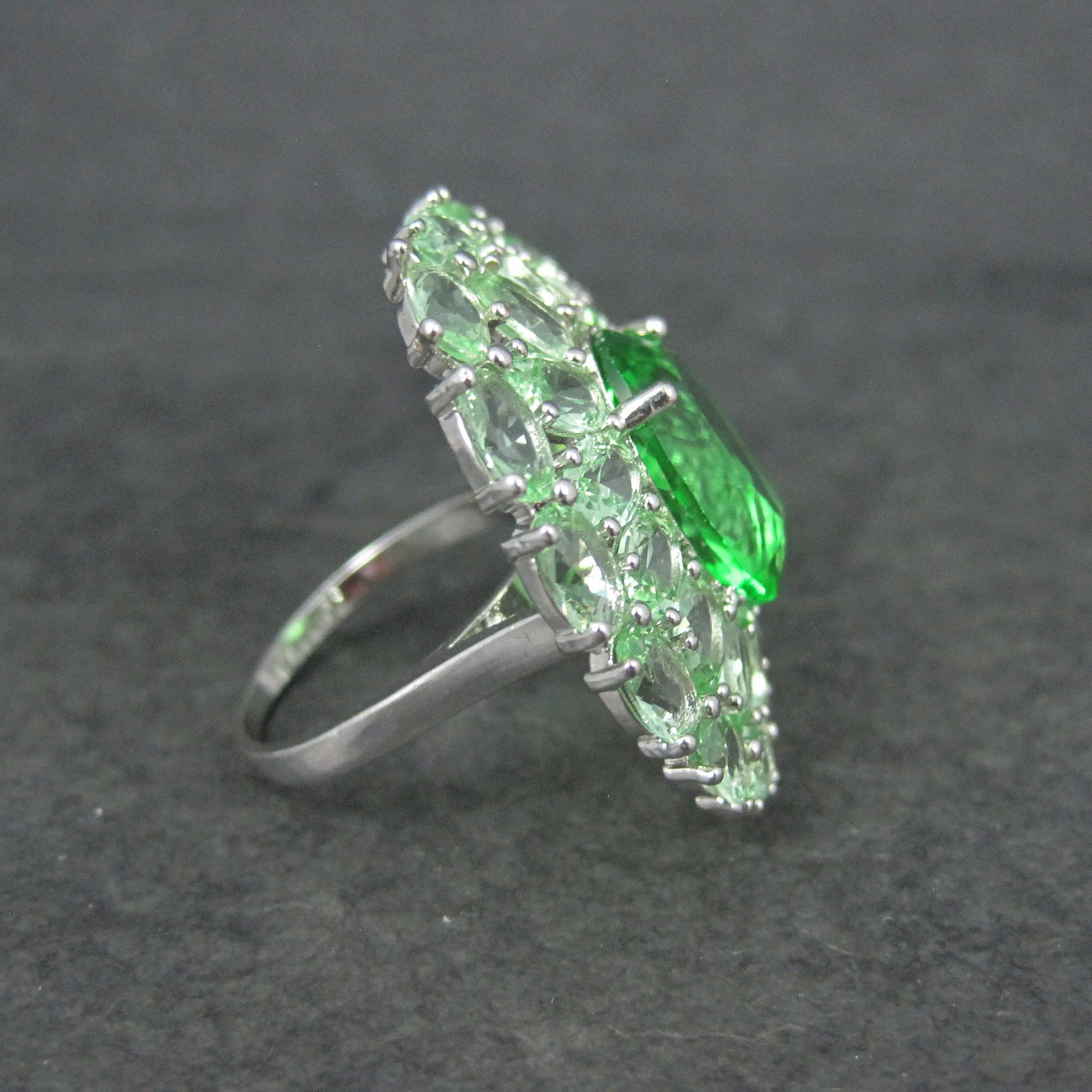 Large Estate Sterling Green Stone Cocktail Ring Size 8.5