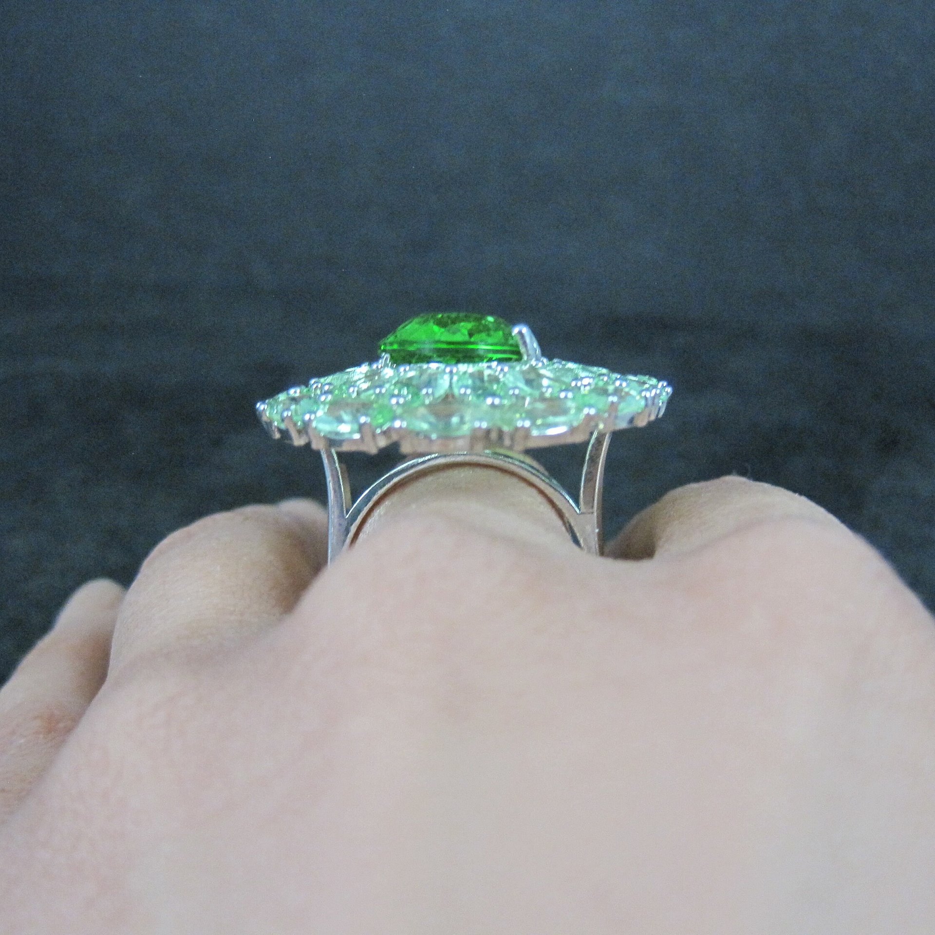 Large Estate Sterling Green Stone Cocktail Ring Size 8.5