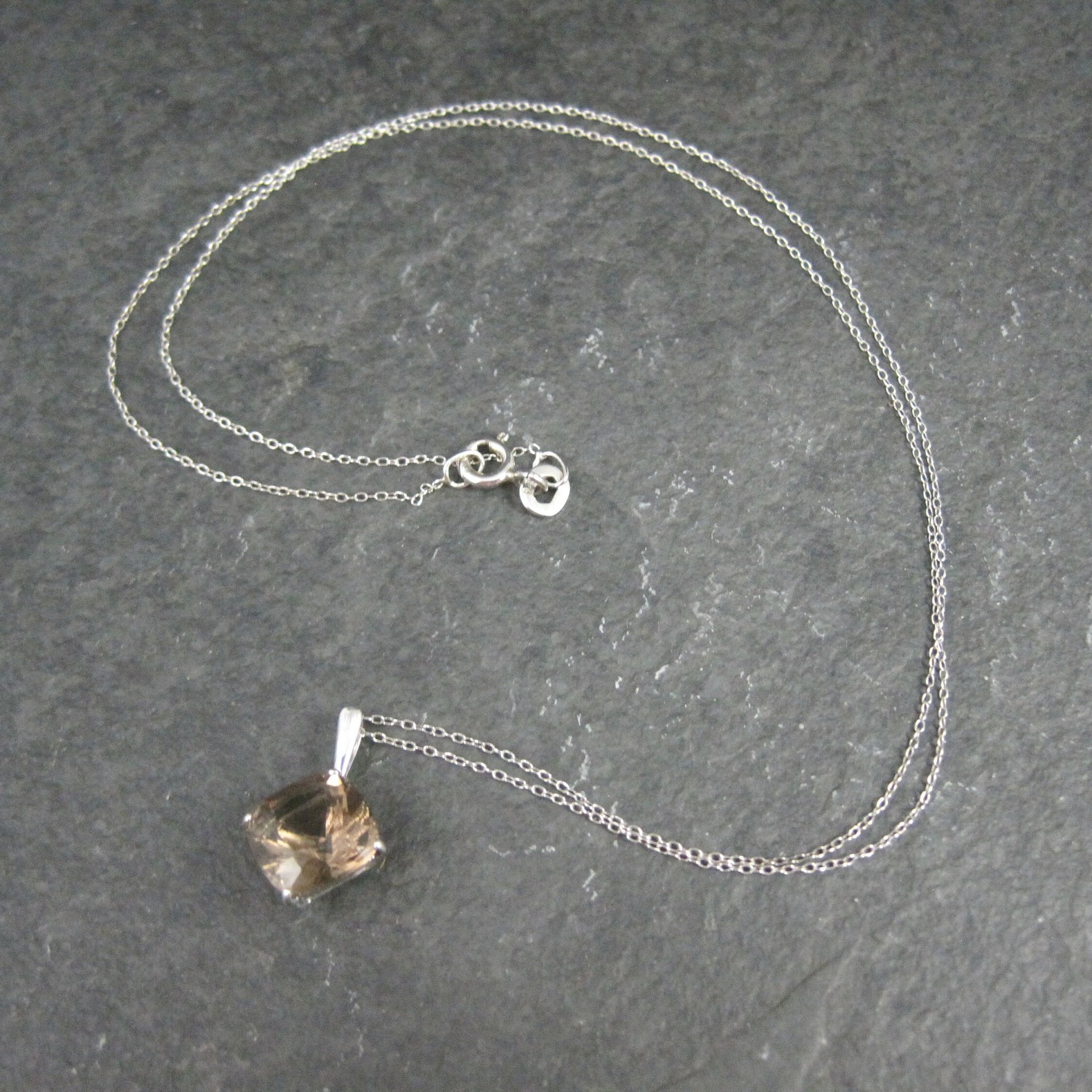 14K Smoky Topaz Solitaire Pendant White Gold