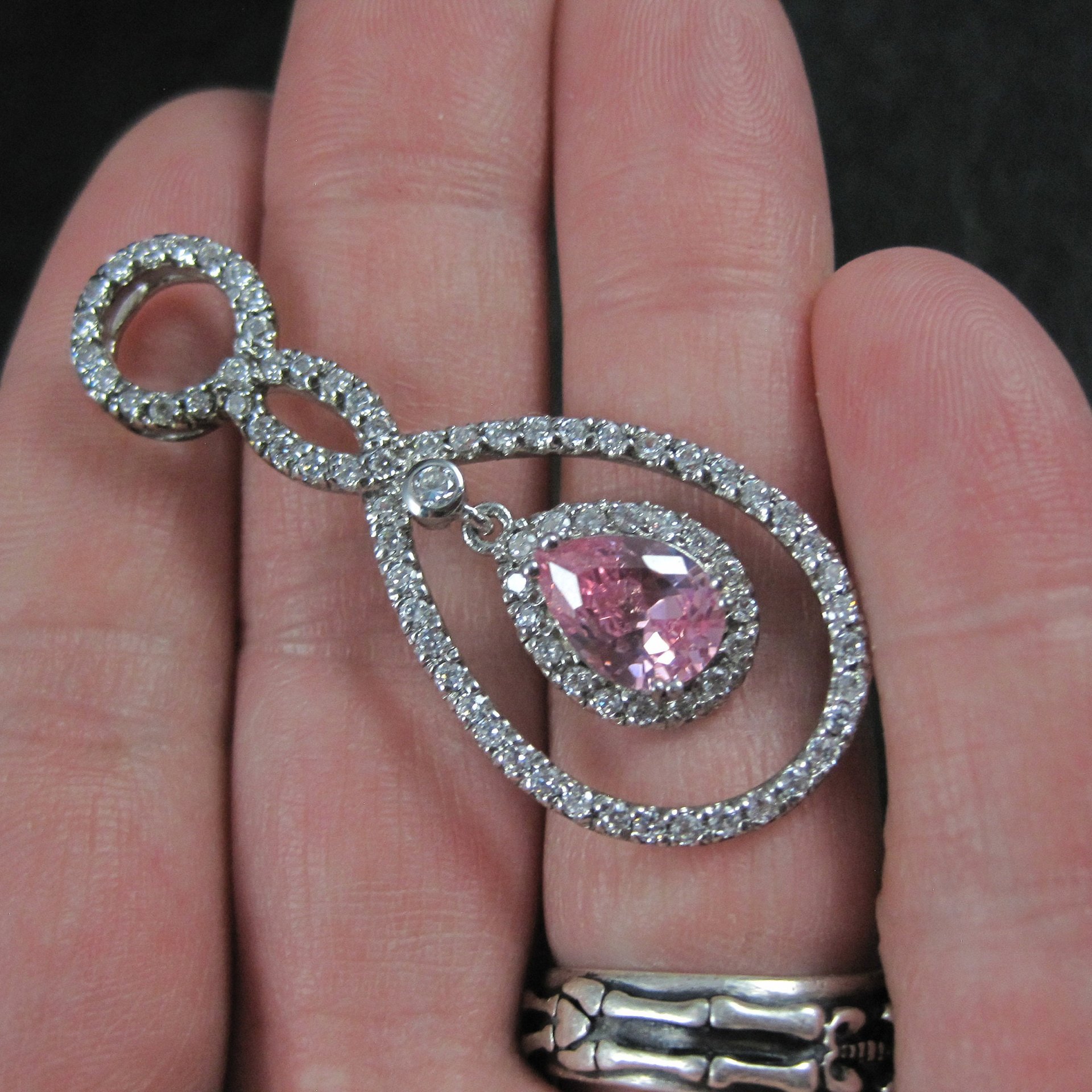 Long Estate 90s Sterling Pink Cz Pendant