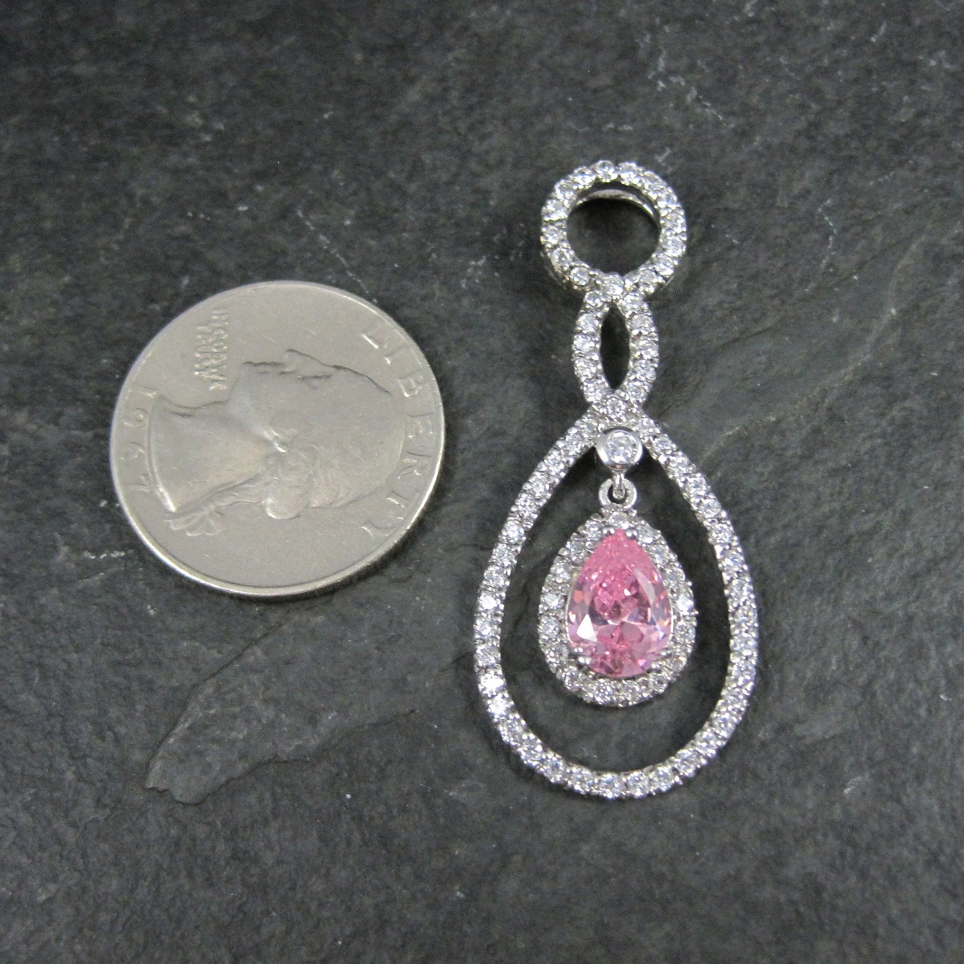 Long Estate 90s Sterling Pink Cz Pendant