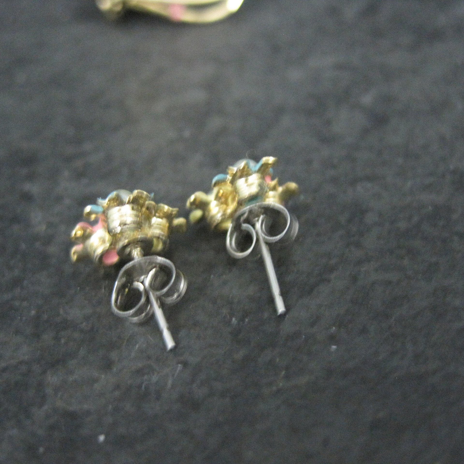 Vintage Enamel Flower Heart Earrings & Brooch Jewelry Set