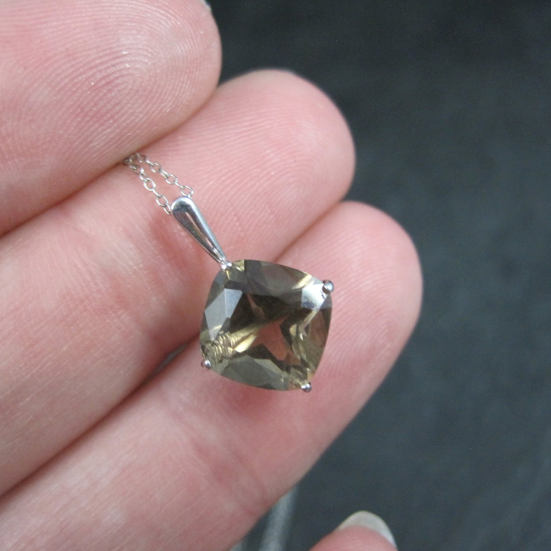 14K Smoky Topaz Solitaire Pendant White Gold