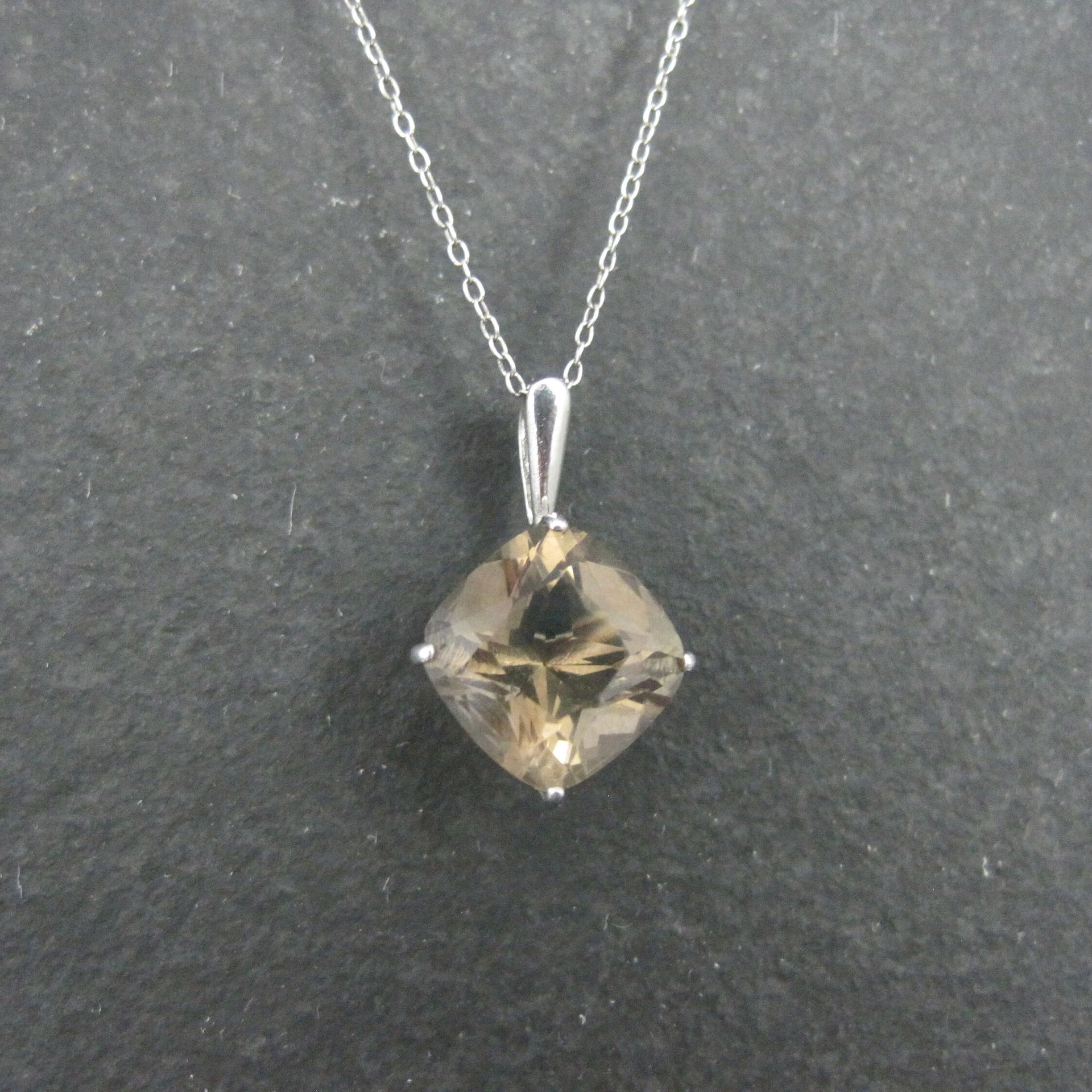 14K Smoky Topaz Solitaire Pendant White Gold