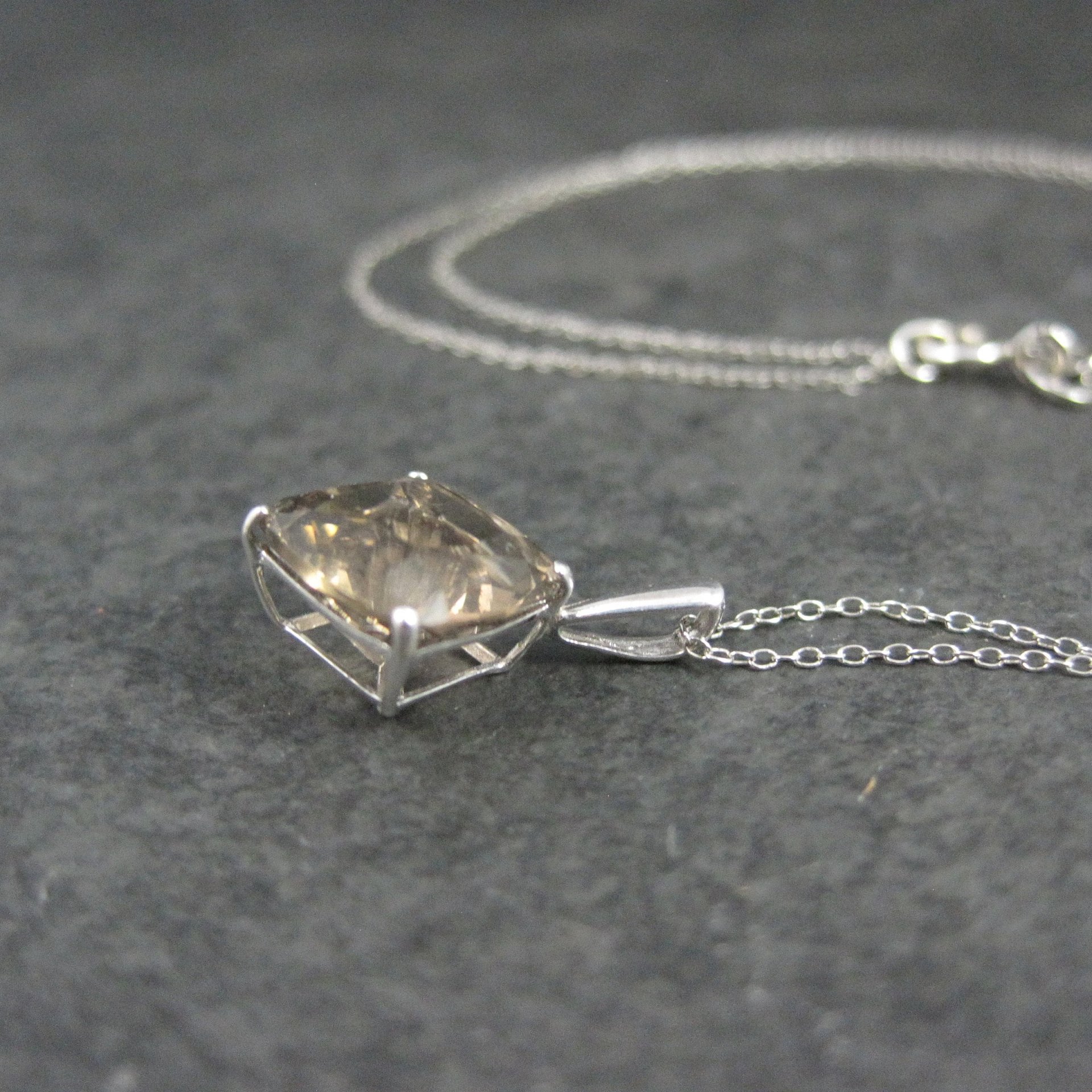 14K Smoky Topaz Solitaire Pendant White Gold