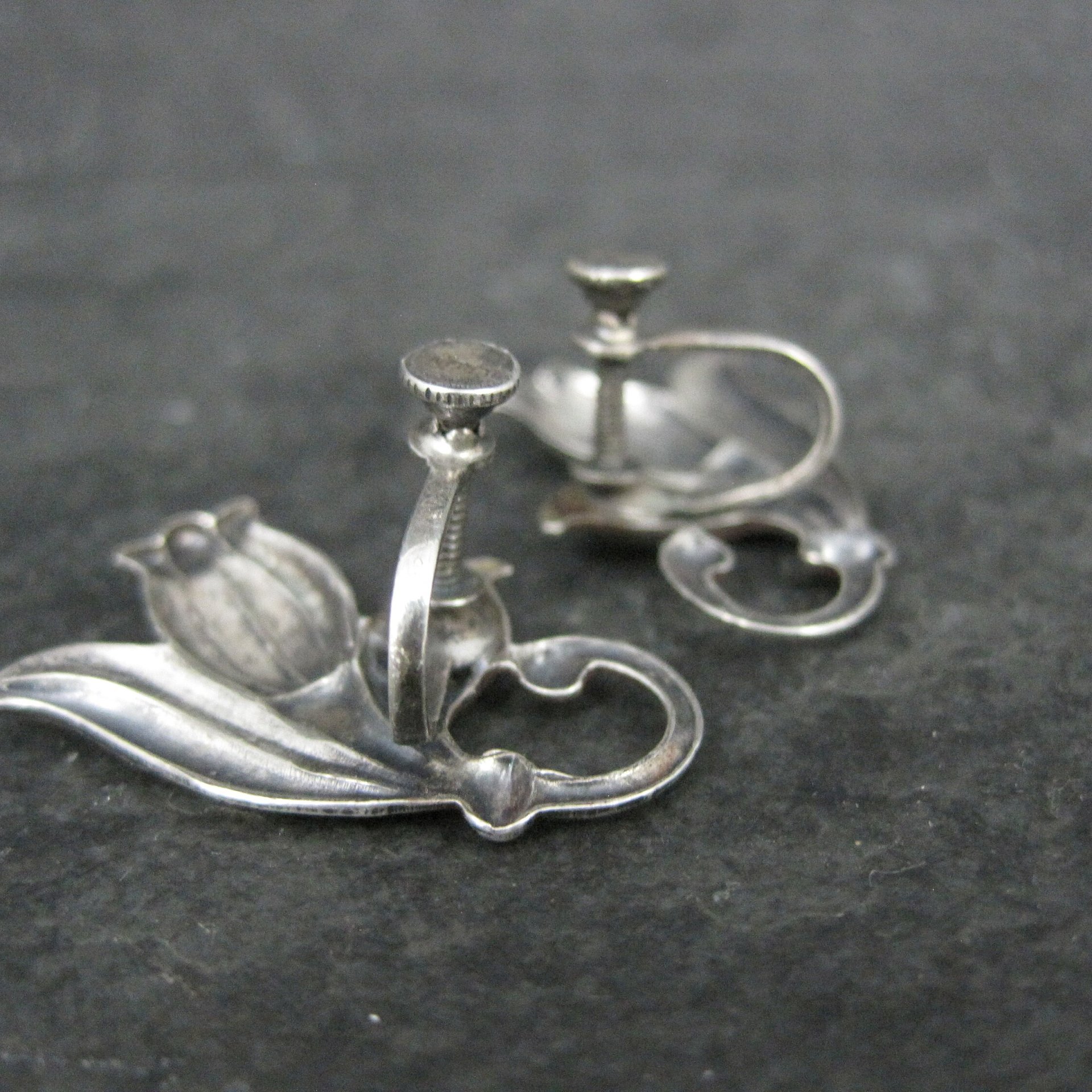 Vintage Sterling Screw Back Tulip Earrings