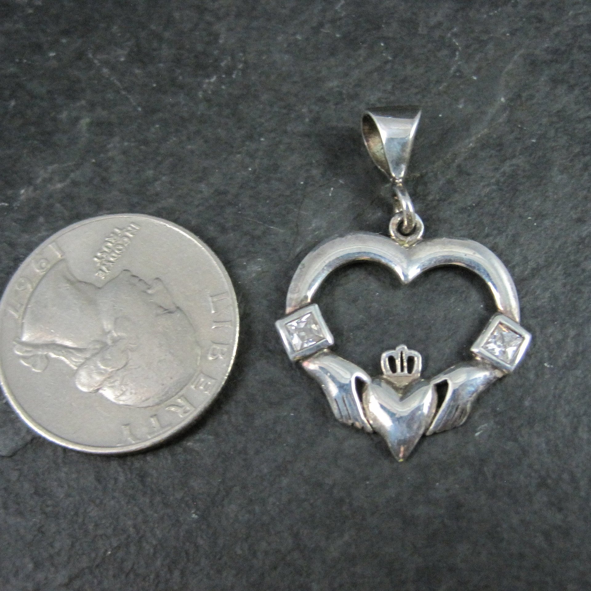 Estate Sterling Claddagh Heart Pendant